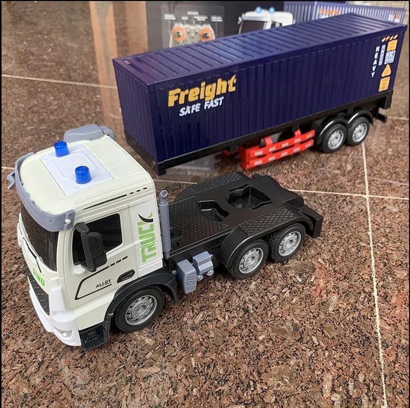 Image of 1:12 Scale Alloy Cargo Container Trailer Truck RC 2.4ghz Radio Control RC with Rechargeable Battery,9-Channel Alloy Light and Music Remote Control Container Trailer (Multicolor)