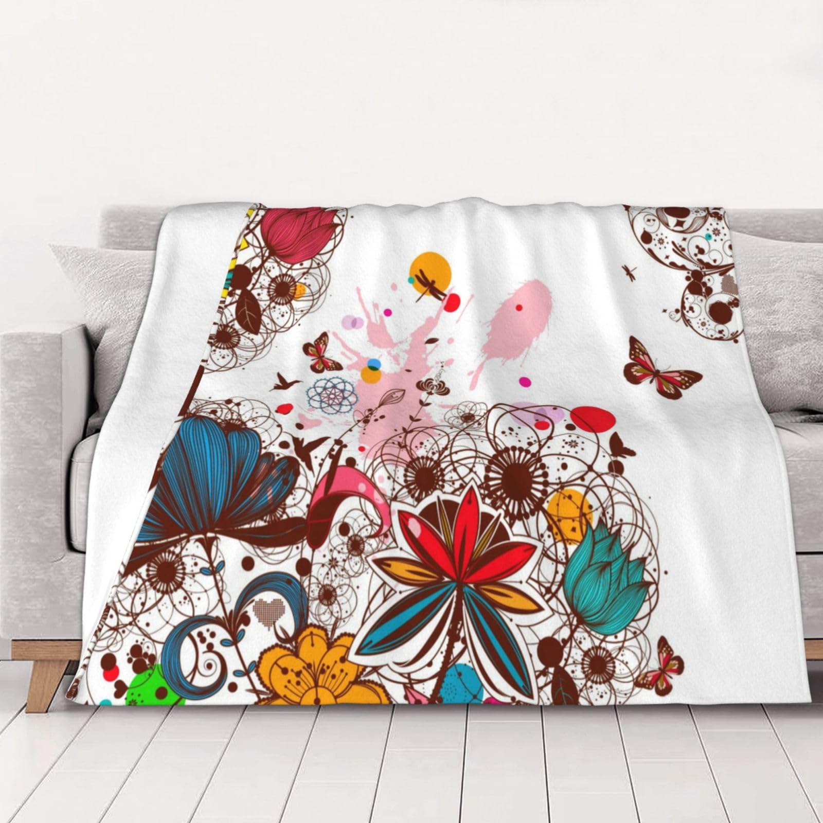 Couverture chaude en flanelle 280g motif papillon floral pour des nuits douillettes