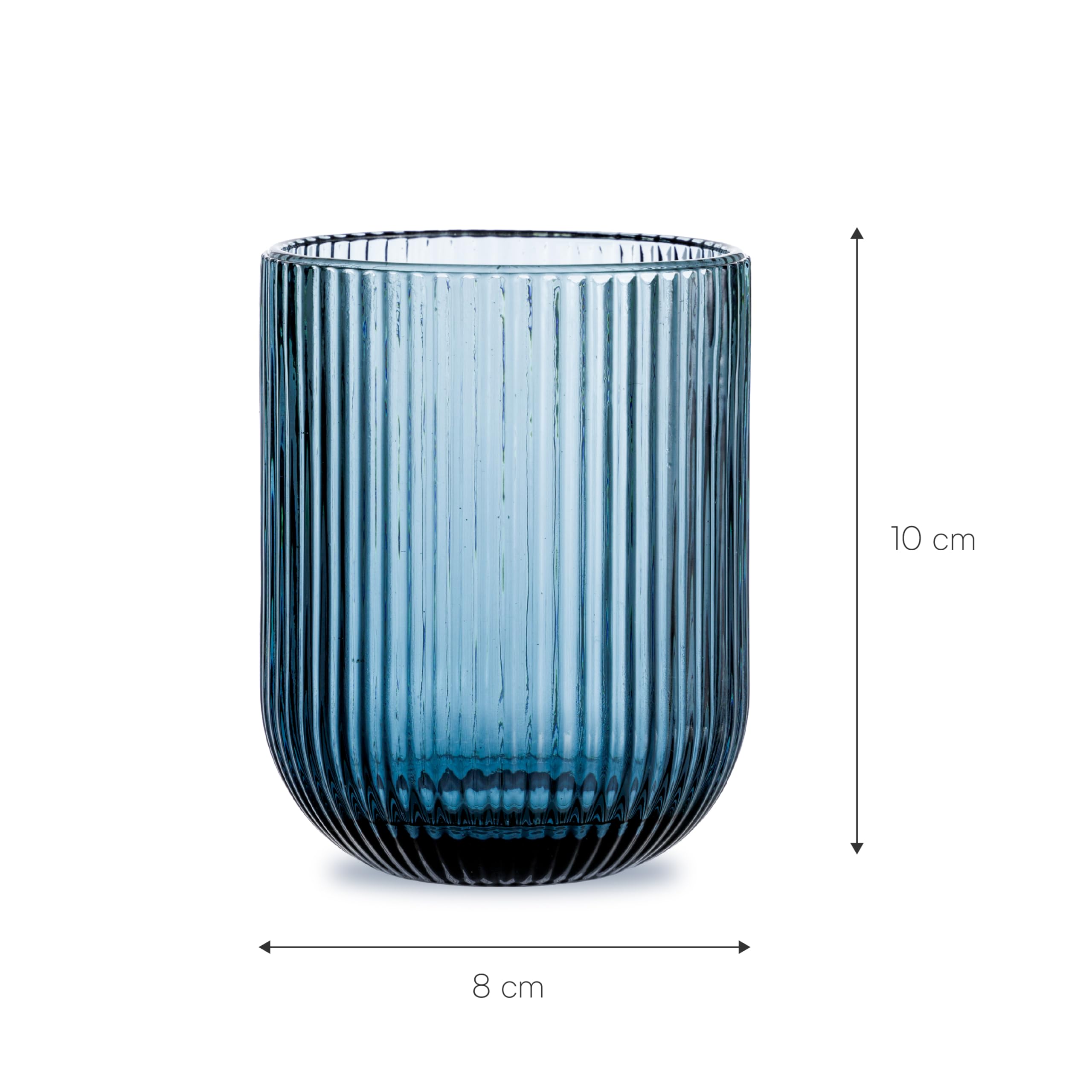 Baroni Home Set 6 pz di Bicchieri in Vetro Colorati e Decorati con Righe in Rilievo 30 CL, Bicchieri Eleganti Lavabili in Lavastoviglie, 8x8x10 cm, Blu