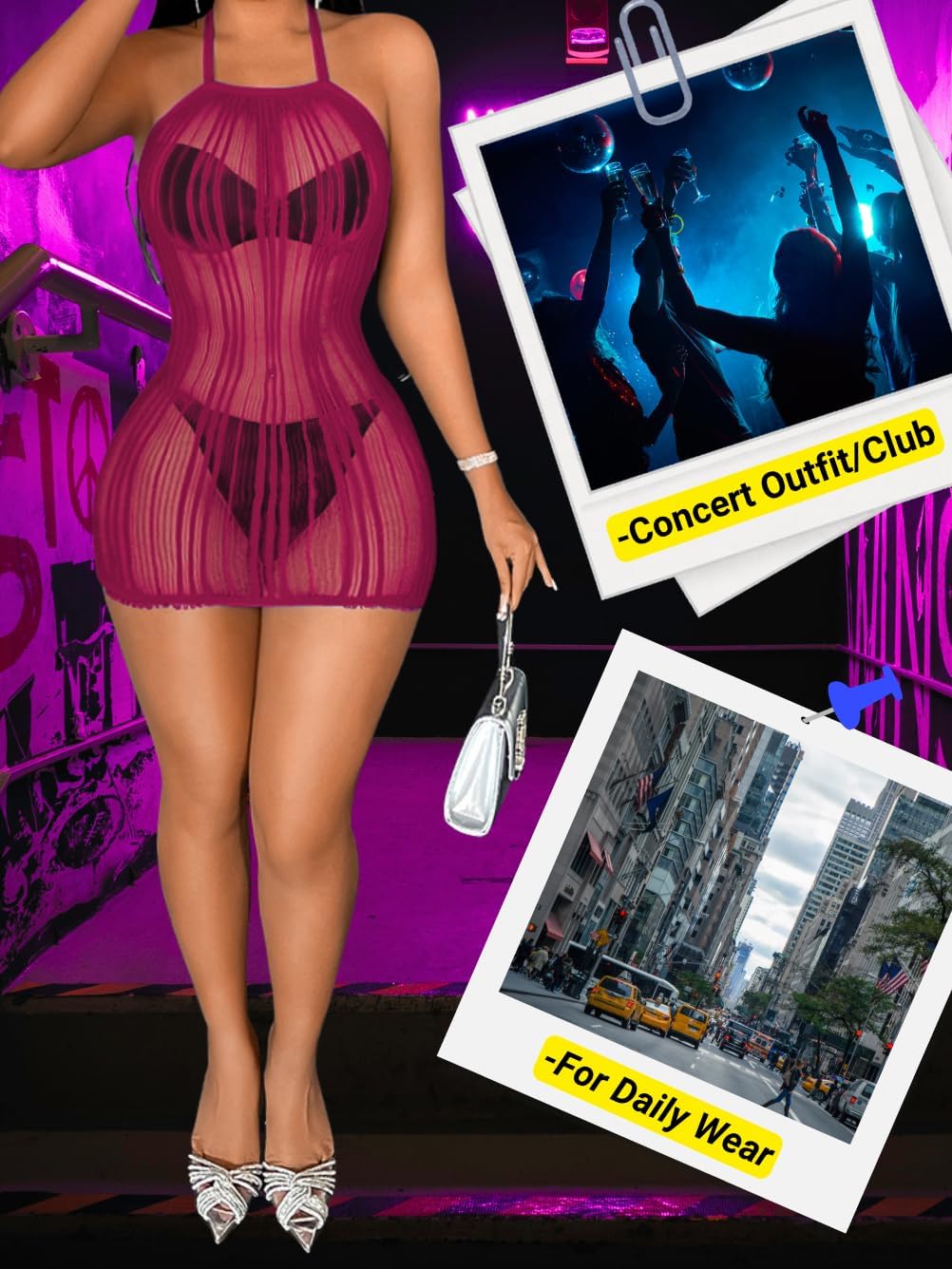 EHSUAYB Sexy Women Fishnet Mini Dress Club, Lingerie Bodycon Rave Dresses, Exotic Dancer Outfits Going Out Daily Wear 0-16 - Image 7