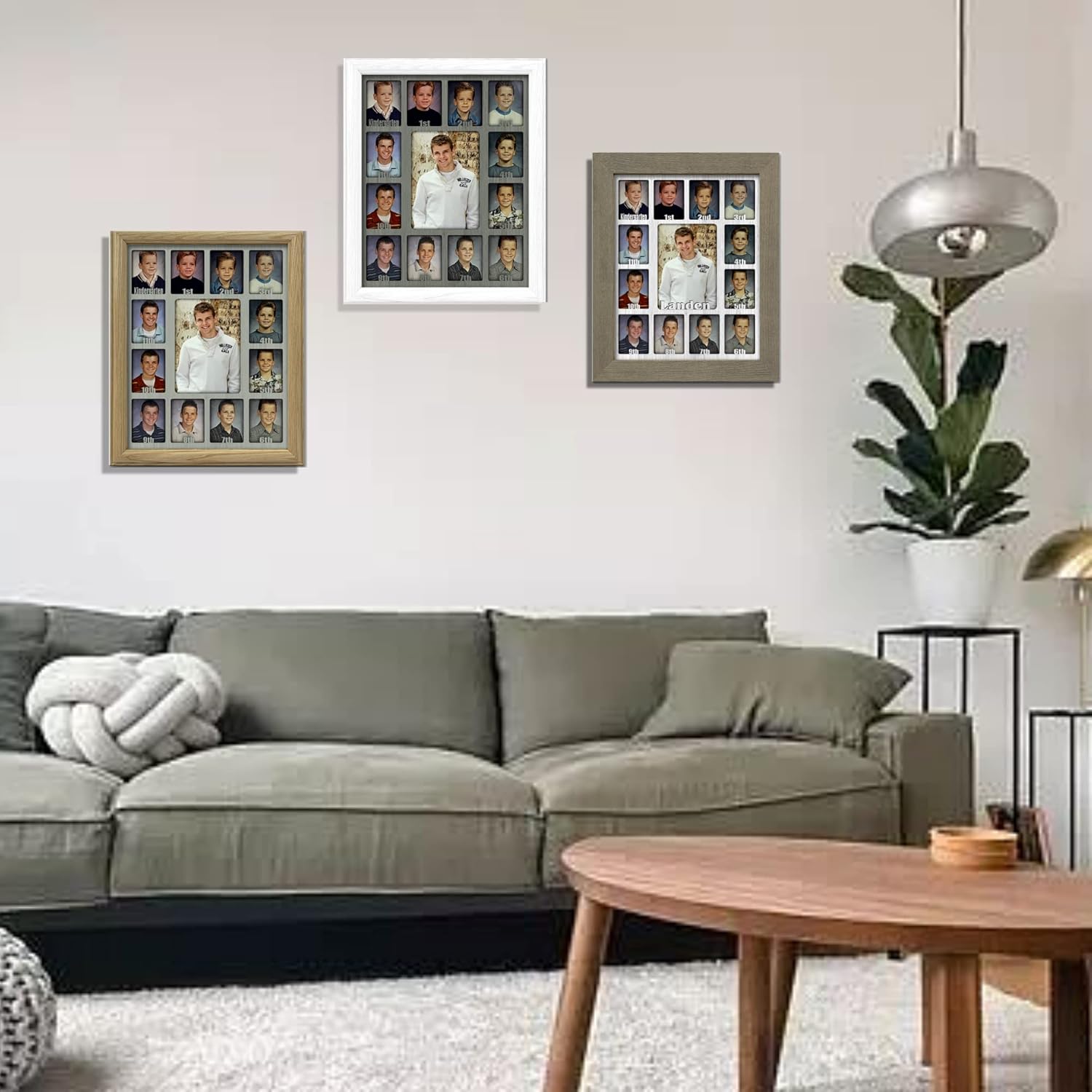 Northland School-Years Picture Frame - Holds Twelve 2.5" x 3.5" School Photos and 5" x 7" Kindergarten to Graduation Picture, Black Frame, Light Gray Mat, Customizable