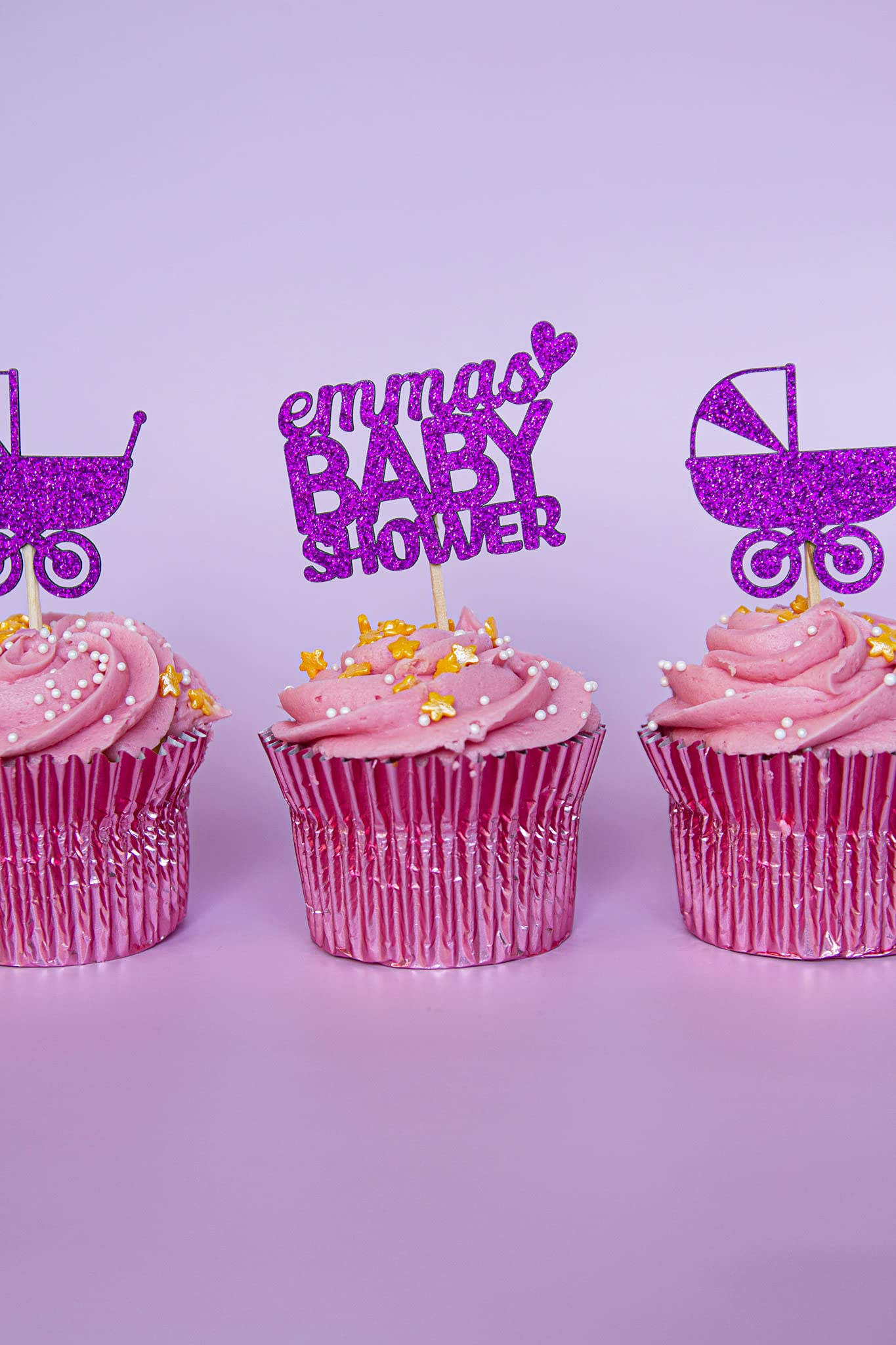 Cakeshop, 6 decorazioni per cupcake personalizzate su entrambi i lati, fatte a mano, con glitter, 480 g/m², di alta qualità, per cupcake, colore: oro
