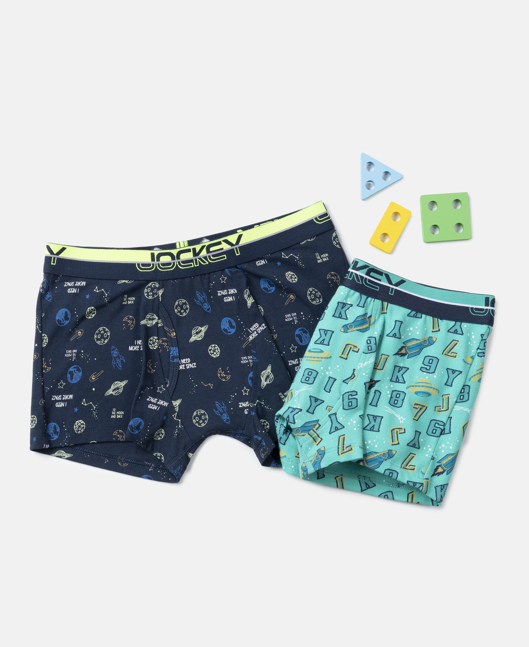 Jockey PB03 Boys Super Combed Cotton Elastane Stretch Printed Trunk with Ultrasoft Waistband (Pack of 2)_Billiard Green & Navy_5-6 Yrs - Image 6 thumbnail