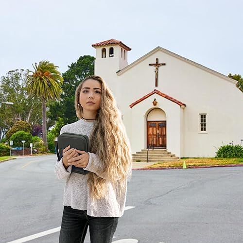 Miniatura 5 de Funda grande para la Biblia para hombres y mujeres con correa para el hombro, funda extra para la Biblia con soporte para libros, bolsa de Biblia