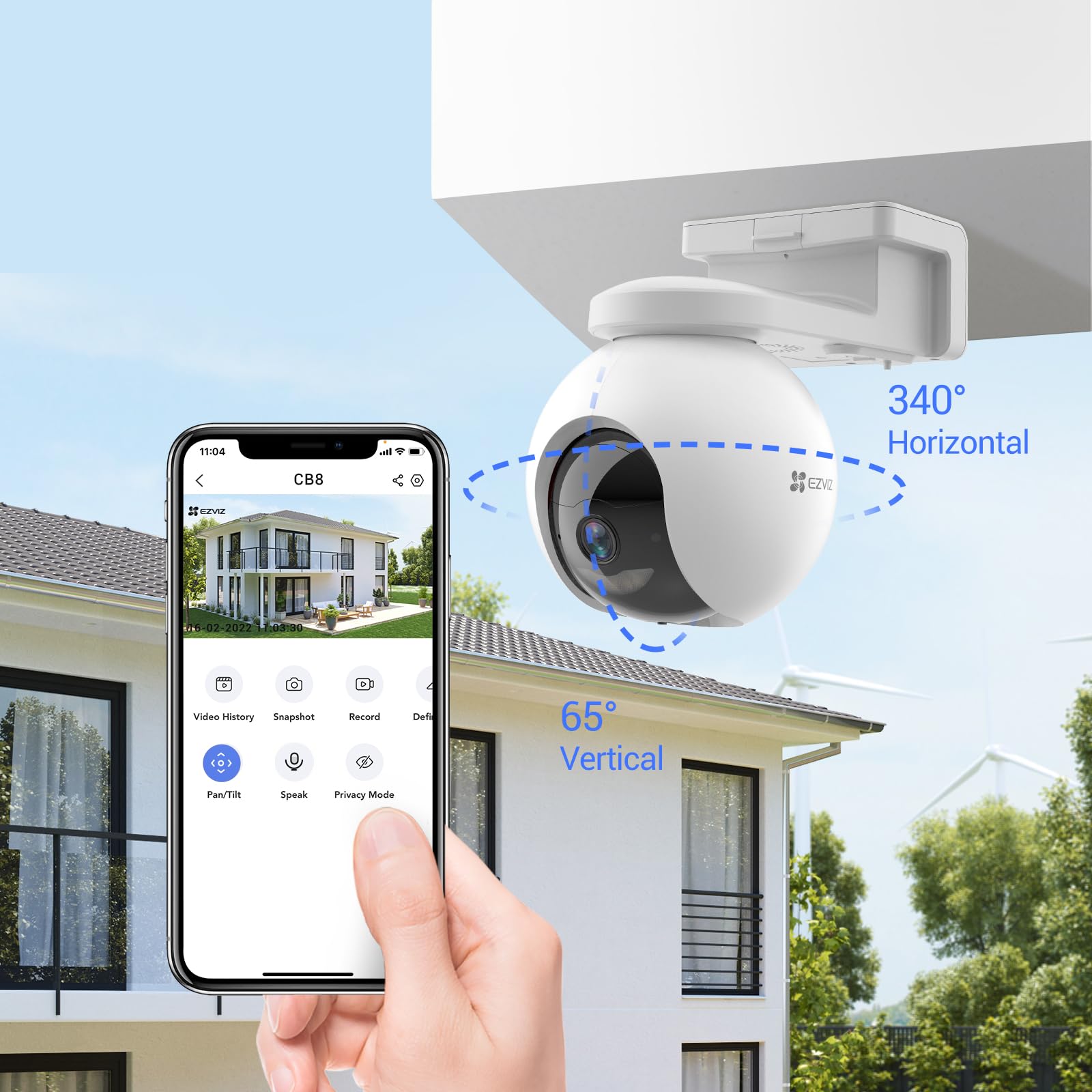 EZVIZ 2K Cámara de Vigilancia Exterior WiFi Inalámbrica 3MP Cámara de Batería Duración de 210 Días de 10400mAh, Audio Bidireccional, Detección Inteligente de Personas, CB8 y Panel Solar