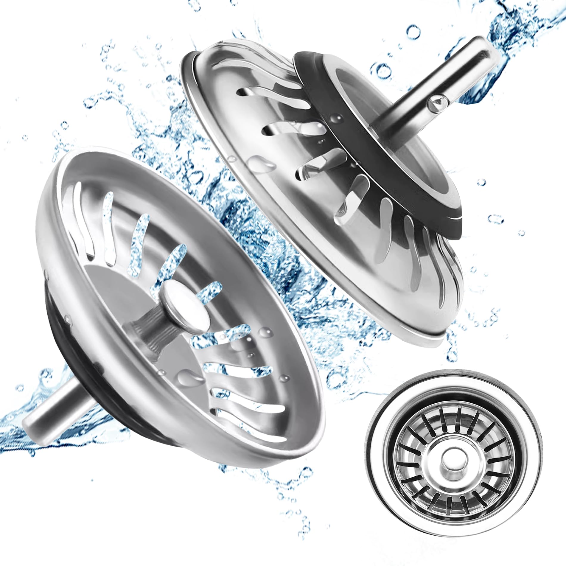 2 Pack Kitchen Sink Plug and Strainer,304 Stainless Sink Strainer Plug(Thickened version),for Kitchen or Bath Shower Basin Tray - Prevent Blocked Drains and An unpleasant odor in The Kitchen-Size 78mm