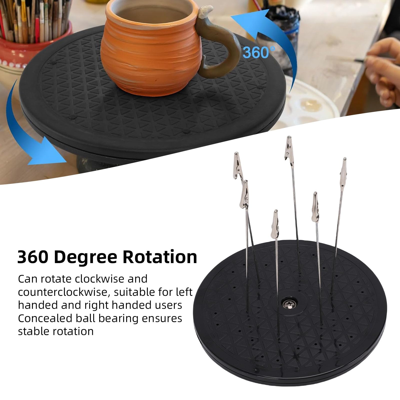 Asixxsix Plateau Tournant à 360 Degrés pour Pulvérisation de Peinture, Support de Base de Support de Peinture avec 6 Bâtons à Clips, pour Pulvérisation à L'aérographe, Projets
