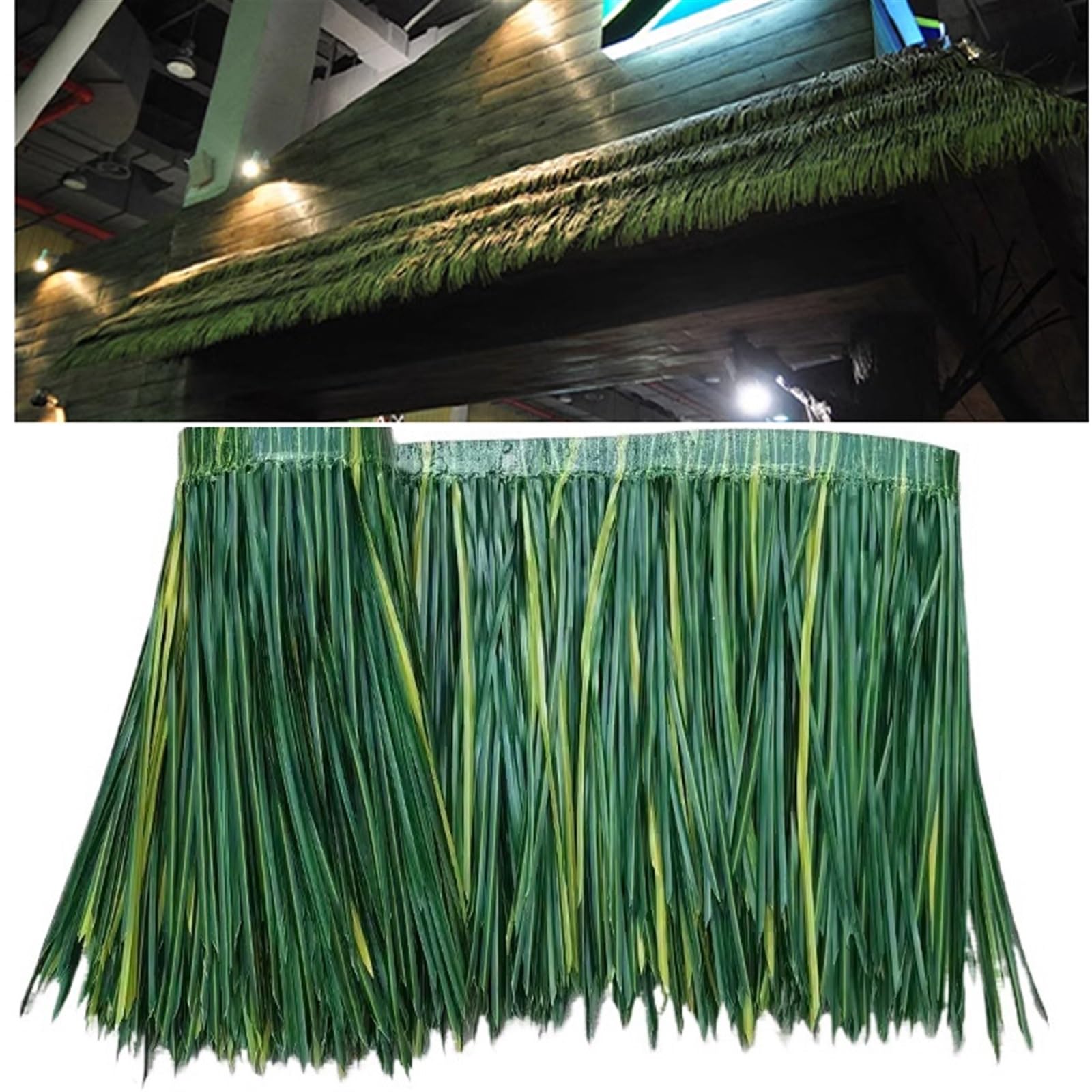 Green Straw Roof Thatch Fireproof Artificial Roof Thatch Synthetic Plastic Imitations Thatch Fake Thatch Palm Thatch Rolls Decorative Fake Thatch(1.6x16ft)