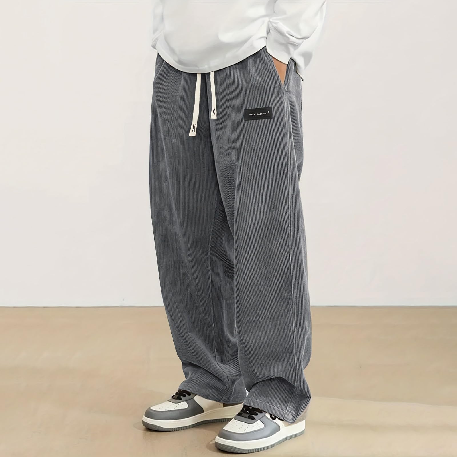 Pantalon Baggy en Velours côtelé pour Homme avec Cordon de Serrage, Taille élastique, Pantalon Cargo avec Poches, décontracté, Hip hop Y2K, Pantalon de survêtement en Tissu Japonais
