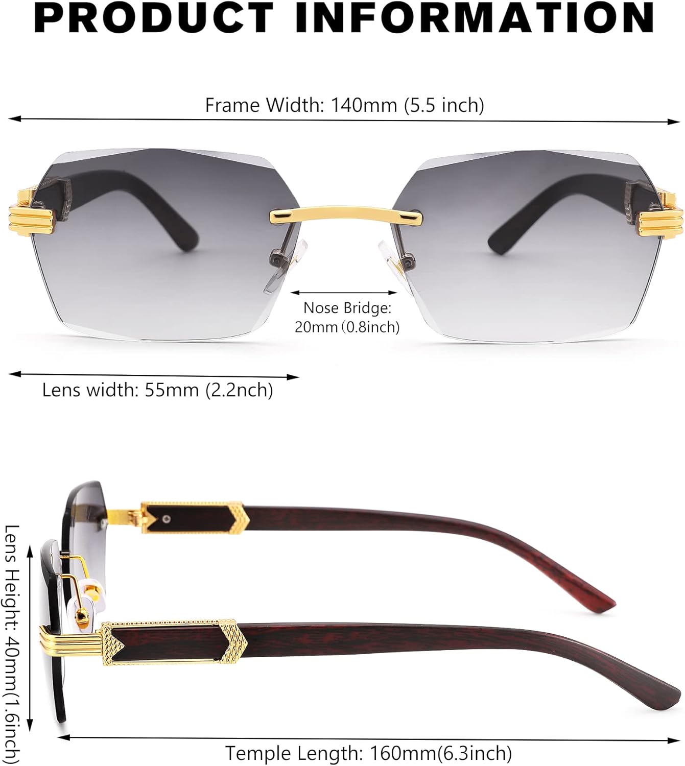 Pro Acme Rimless Rectangle Sunglasses for Men Women Hexagon Shade Eyewear Frameless y2k Glasses - Image 5