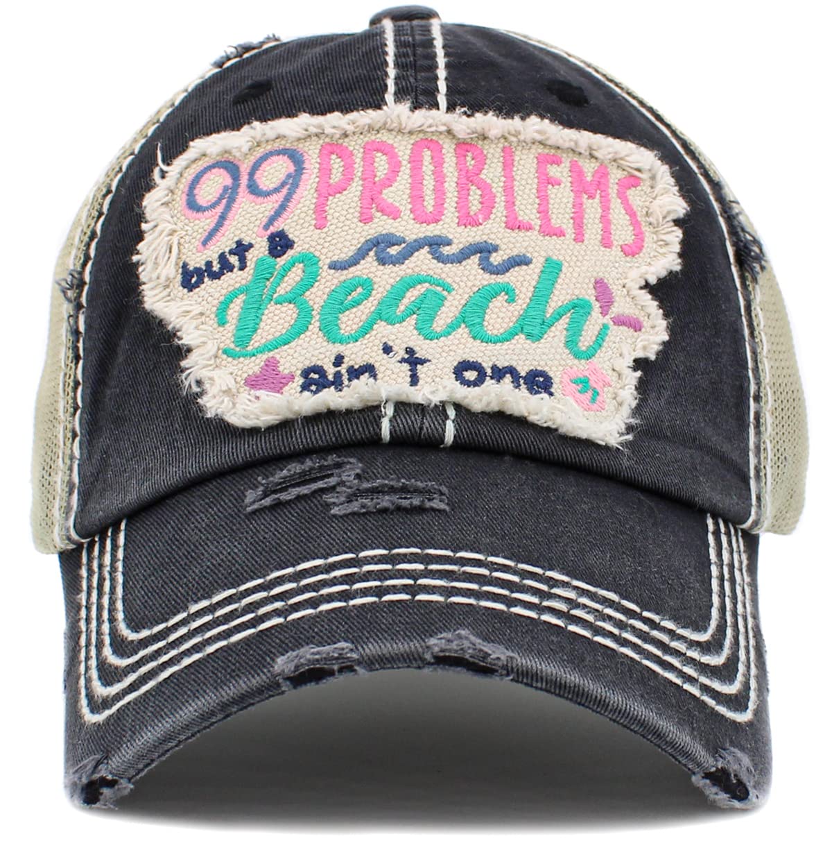 Womens Baseball Cap Distressed Vintage Unconstructed Embroidered Patch Hat