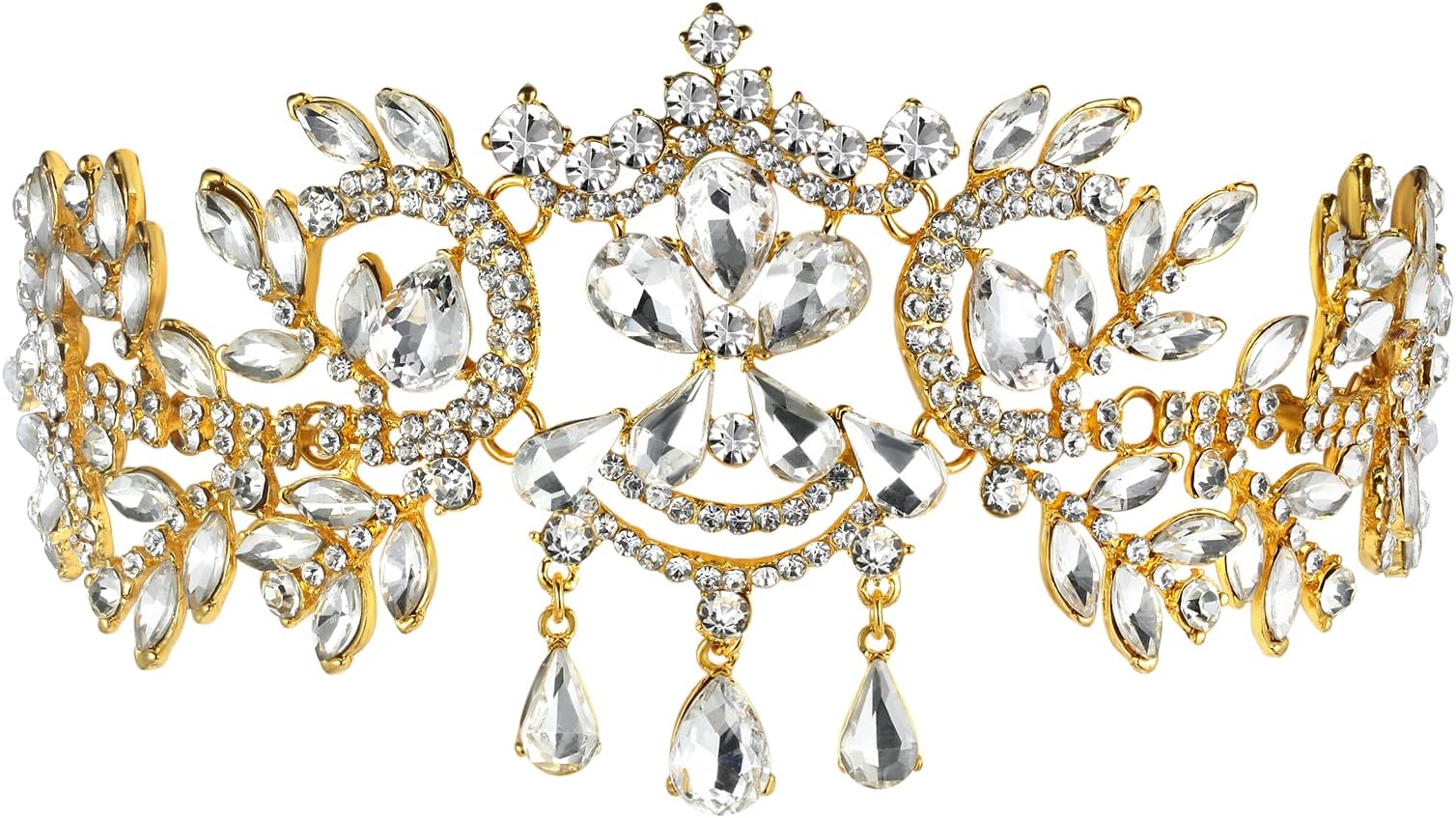 BELLAWOOCrown, Tiara, BELLA BRIDAL Vintage Crystal Diamond Bride Bridal Wedding Hair Head Band Wear Rhinestone Jewelry Headdress Headband Tiara Coronal Big Crown Pageant (Gold)