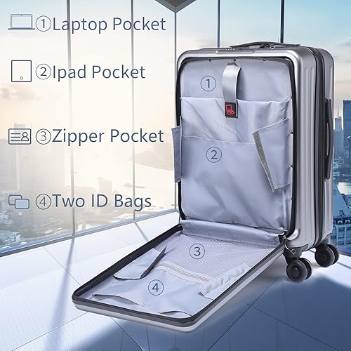 Miniatura 2 de TydeCkare Equipaje de mano de 20 pulgadas con bolsillo frontal con cremallera, 45L, maleta rígida ligera de ABS + PC con bloqueo TSA y ruedas