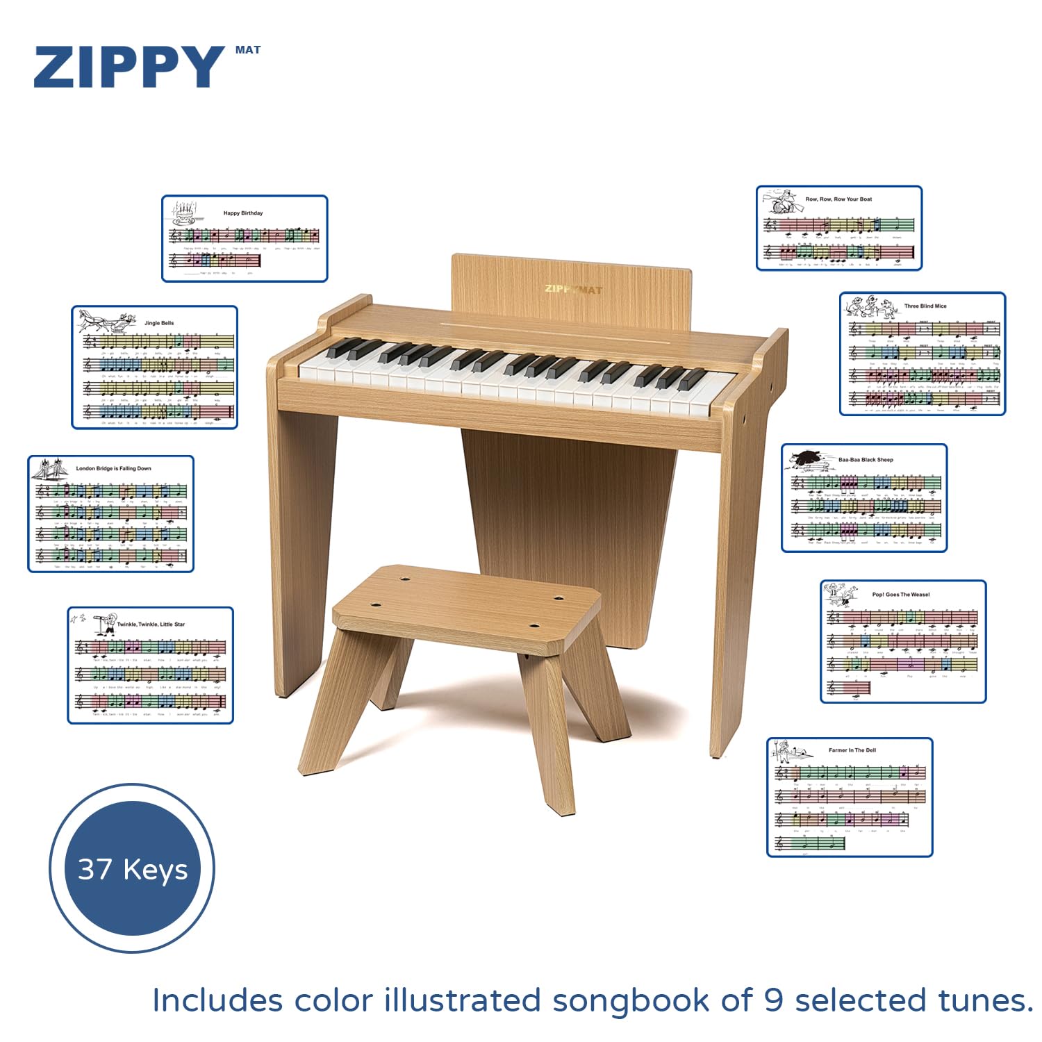Kinder Klavier Tastatur, 37 Keys Digital Piano for Kids, Musik Lerninstrument Spielzeug, Holzklavier für Mädchen und Jungen (Oak Basic)