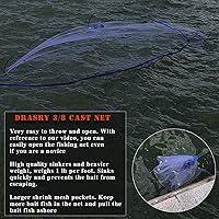 Vista 5 de Drasry Red de Lanzamiento para Pesca de Agua Salada con Malla de 3/8 y 1/4 con Plomada Gris de Servicio Pesado Monofilamento Americano Red