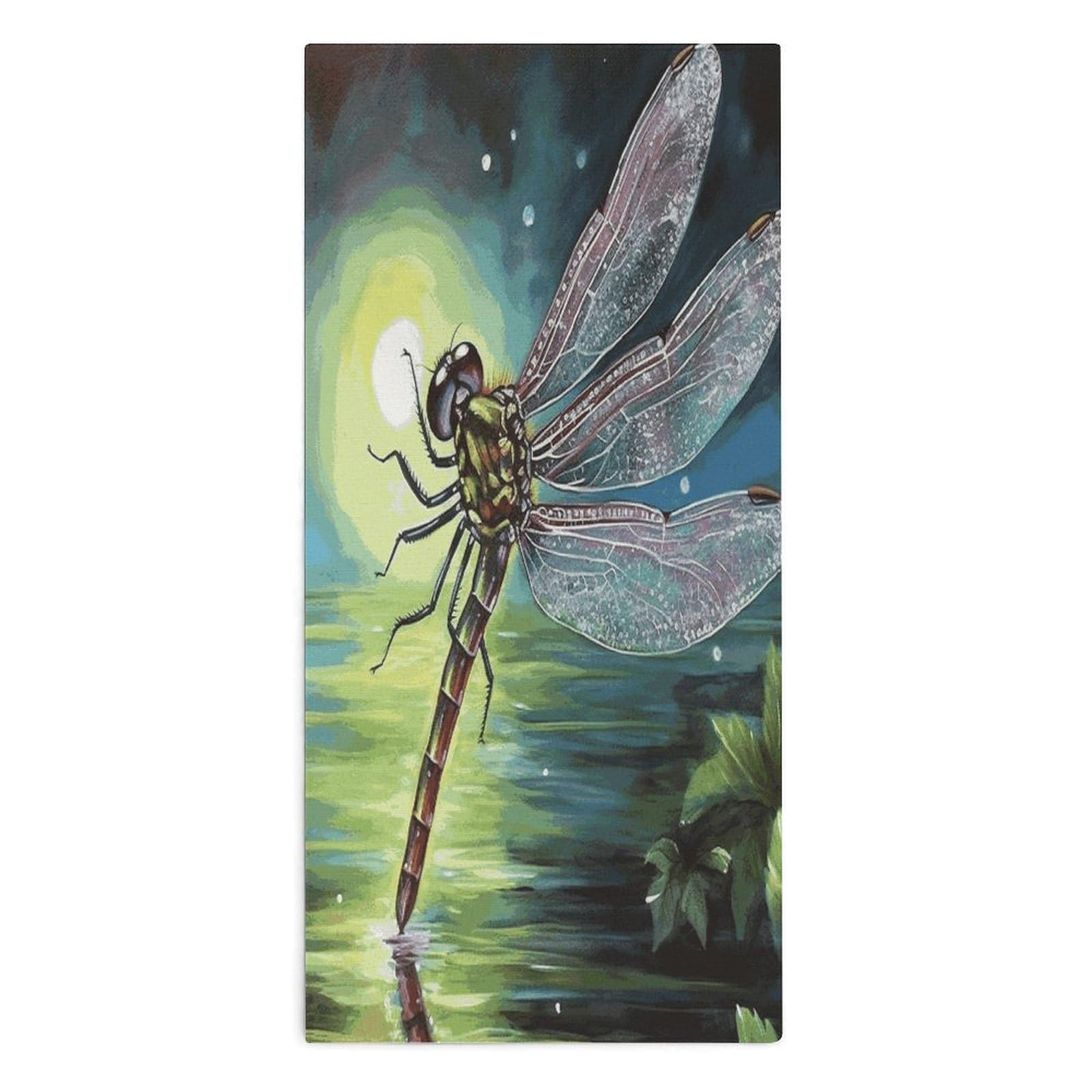 Fodpand Style Dragonfly Painting Microfiber Towels, Decorative Bath Towel Soft & Lightweight, Hand Towels Multipurpose Use For Bathroom, Pool, Gym, Spa, And Hotel Use