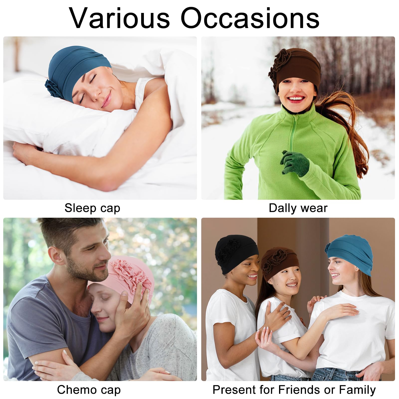 XEPST 4 sztuki nakrycia głowy po chemioterapii dla kobiet, turbany, czapka beanie, nakrycie głowy, nakrycia włosów dla kobiet, damskie czapki do spania, chemioterapia, rak, czapka z kwiatowym wzorem