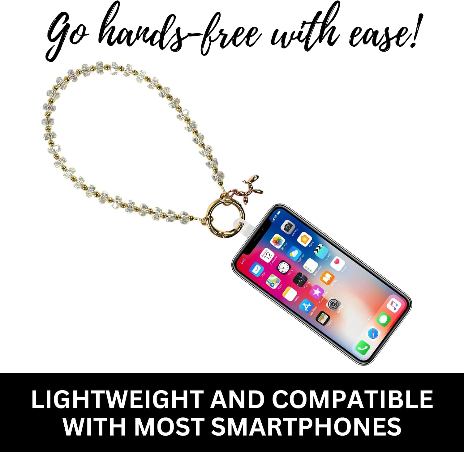 Save the Girls Clip and Go Phone Wristlet (Clear) - Hands Free Phone Wrist Strap - Multifunctional Women’s Bracelet or Necklace Holder On Strap for Purse (Bedazzled)