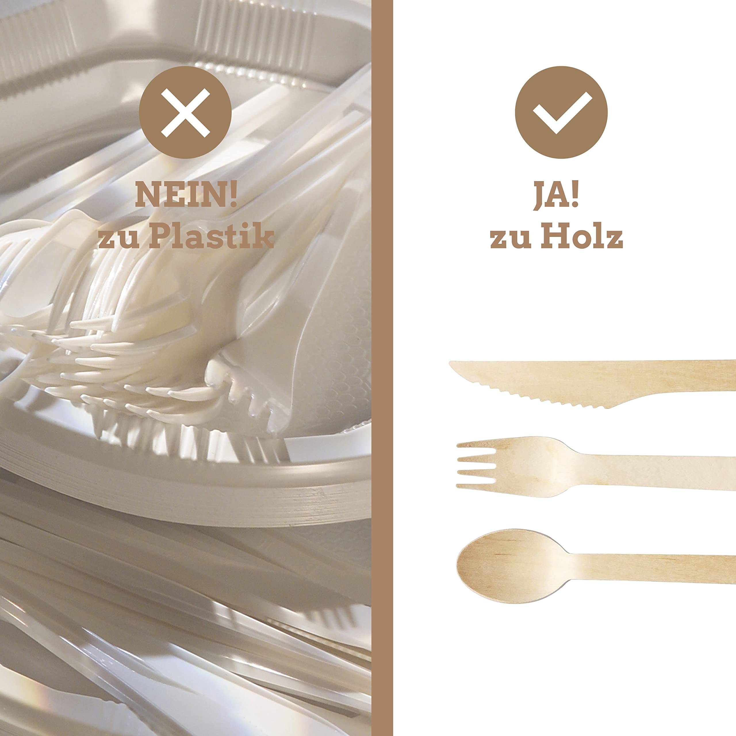 Wisefood - Set di posate in legno, 100 forchette in legno, 100 coltelli in legno, 100 cucchiai in legno, set da 300 posate monouso da 16,5 cm, biodegradabili e infrangibili (4 set)