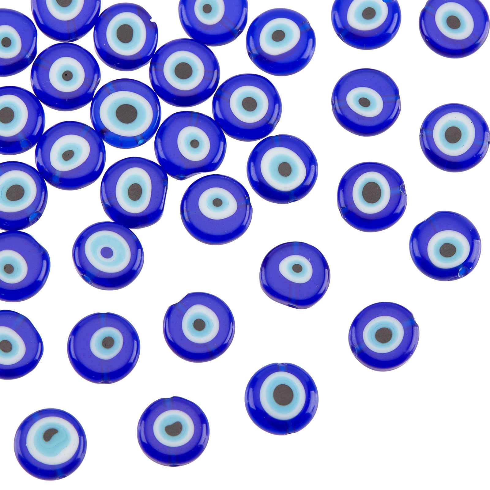 NBEADS 33 Pcs Glass Evil Eye Beads - 12mm Blue Handmade Lampwork Flat Round Charms Turkish Spacer for Jewelry Necklace Bracelet Earrings โ image 1