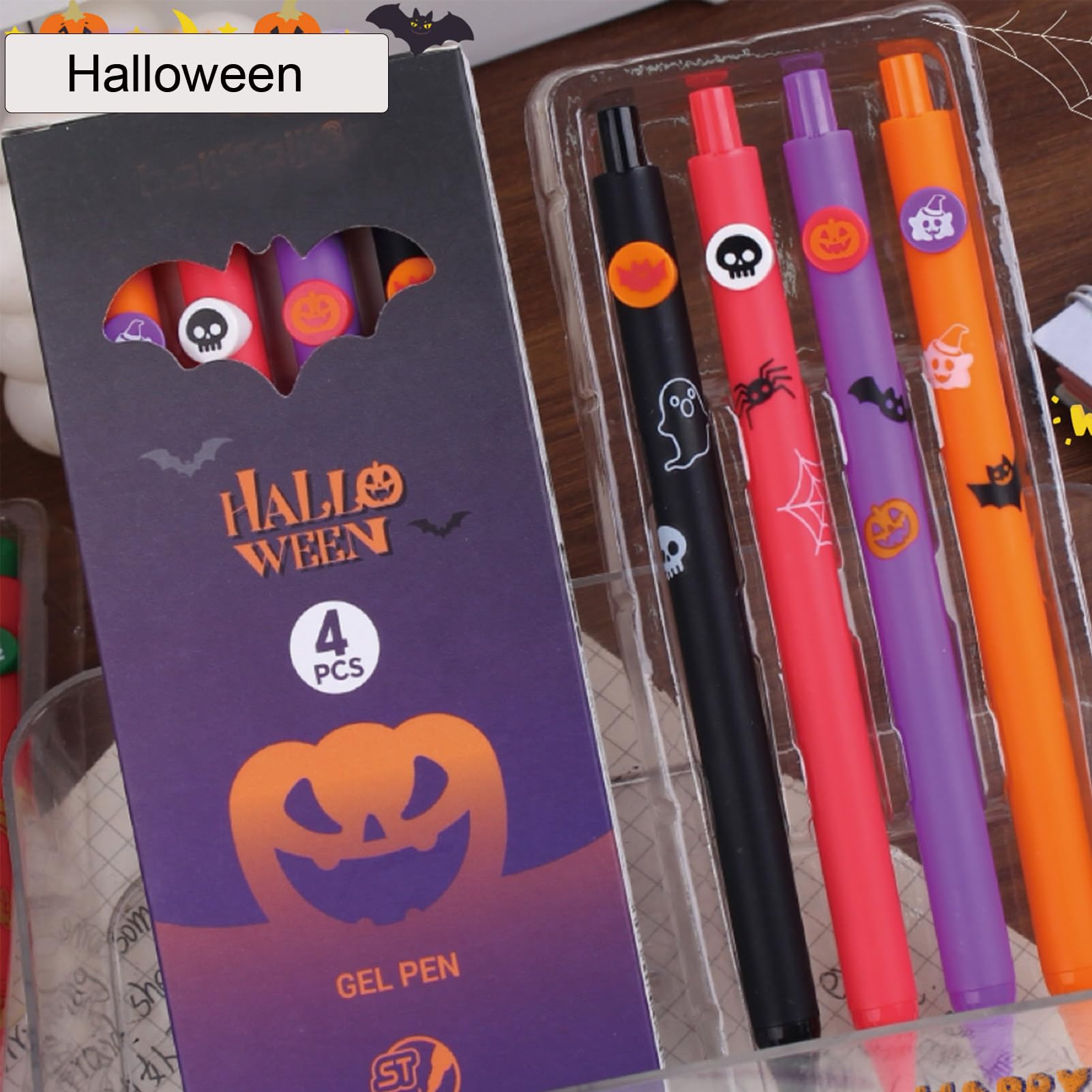 4 Pcs Cute Gel Ink Pens Halloween Retractable Pens Funny Cartoon Pen 0 5mm Smooth Writing Pen for — view 3