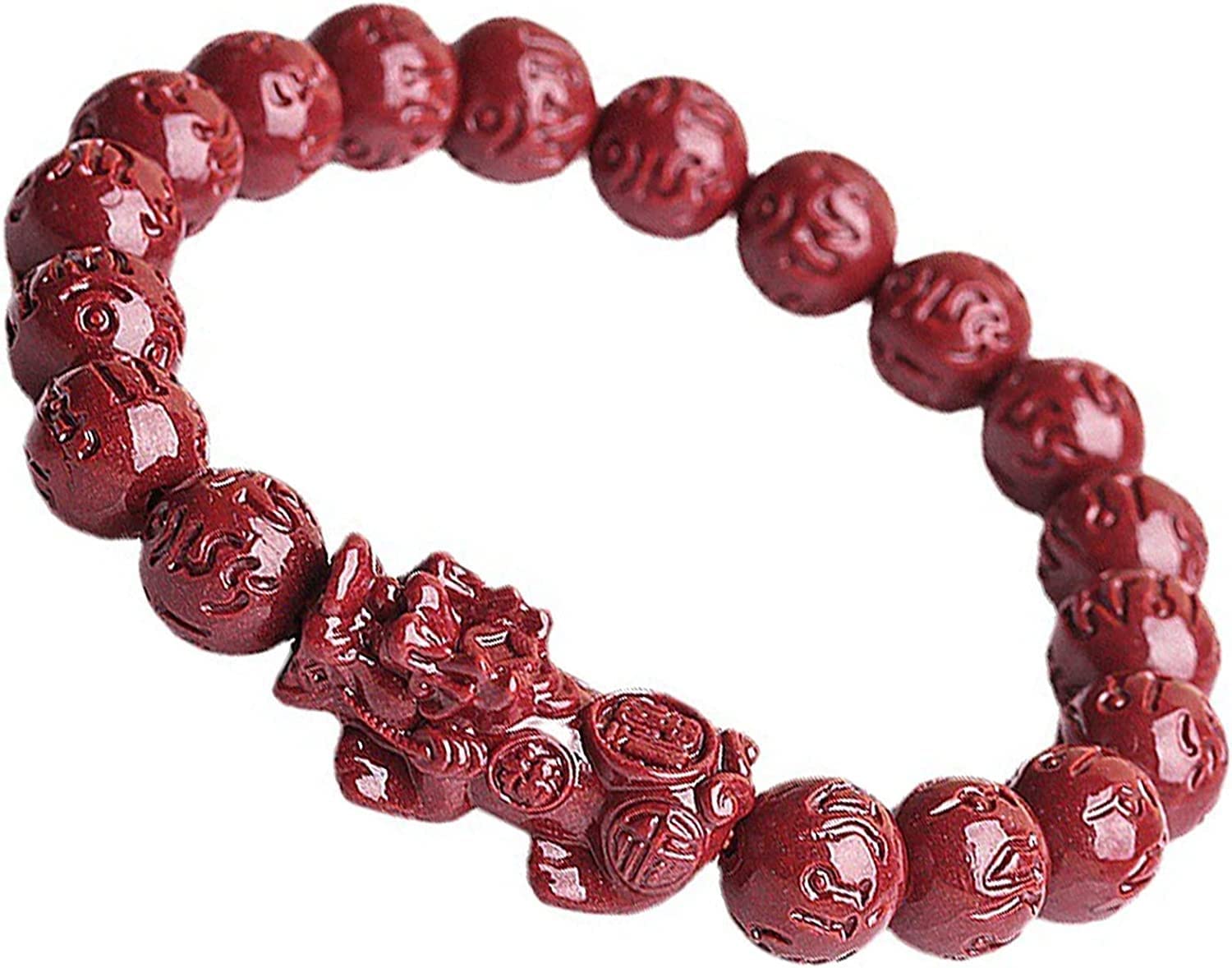 Pulsera Pulsera de Piedra Natural Cinabrio Pulsera Pixiu Pulsera for Mujeres Hombres Feng Shui Pulsera Amuleto Riqueza Prosperidad Buena Suerte Pulsera 10 mm Chakra Piedra Cuentas Talismán Pulsera