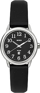 BUREI Women's Black Leather Watches Easy to Read Minimalist Watch for Women and Nurses, Gift for Her(White Face with Luminous)