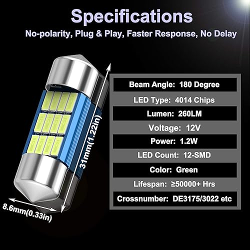Miniatura 2 de XINYANG 2 bombillas LED DE3175 Festoon de 1.220 in, 1.22 pulgadas, Canbus, sin error, bombilla LED extremadamente brillante 12SMD 4014 Chipsets