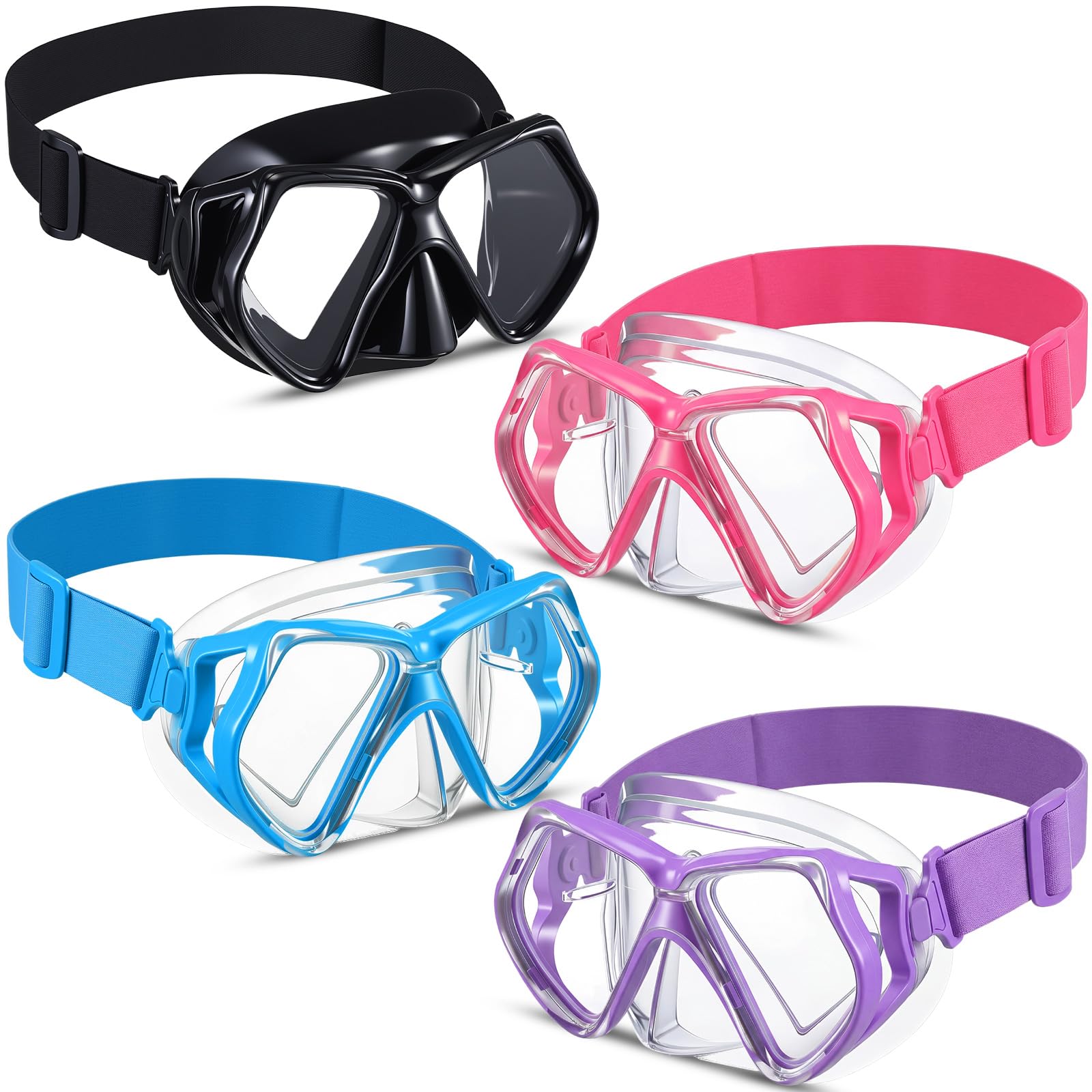 Flutesan 4 gafas de natación para adultos con cubierta para la nariz, correa de tela elástica, gafas de buceo de vidrio templado con envoltura protectora para el cabello