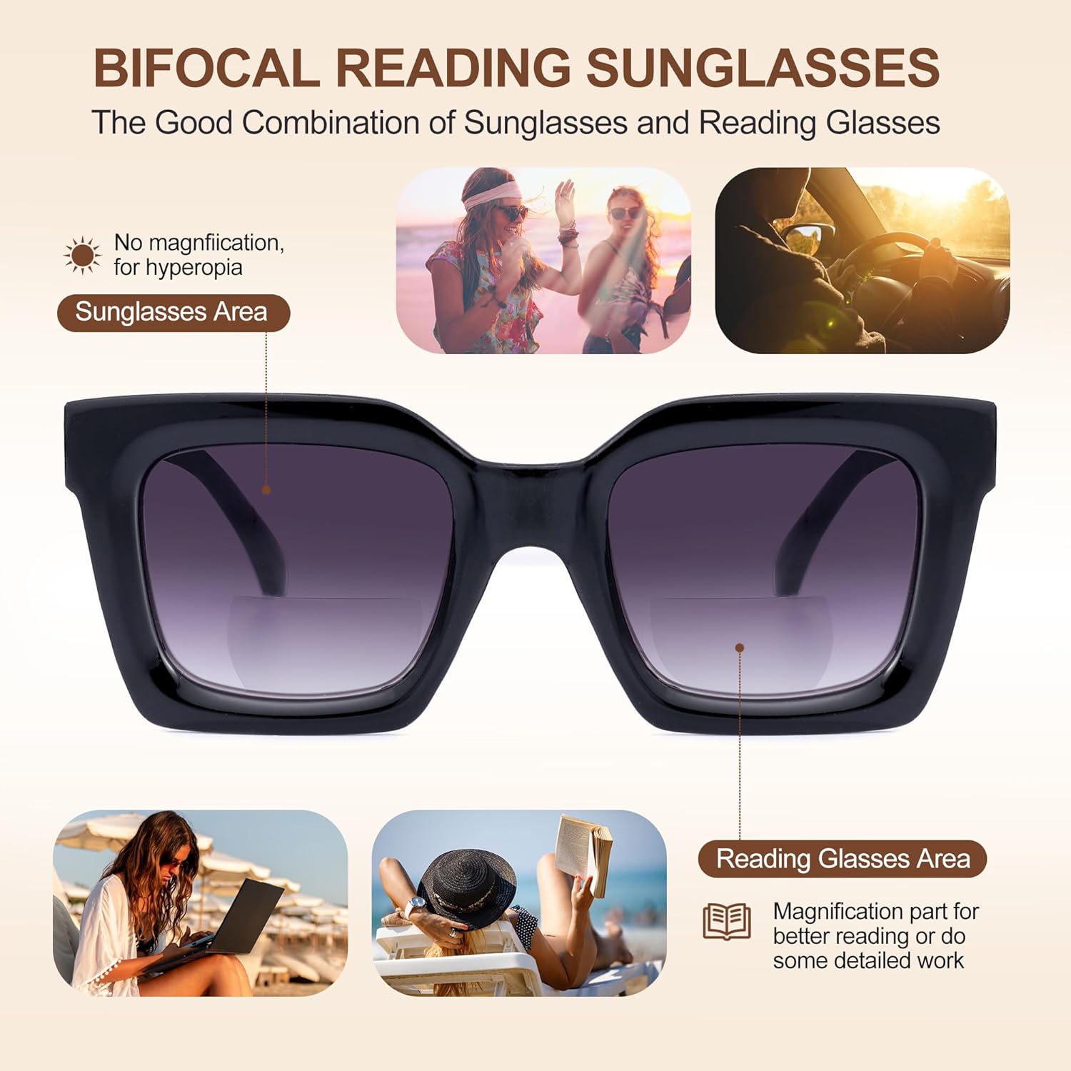 3 Pack Bifocal Reading Sunglasses for Women Fashion Sun Readers Glasses Spring Hinge Outdoor Reading Glasses UV400 Protection, +2.0 - Image 3