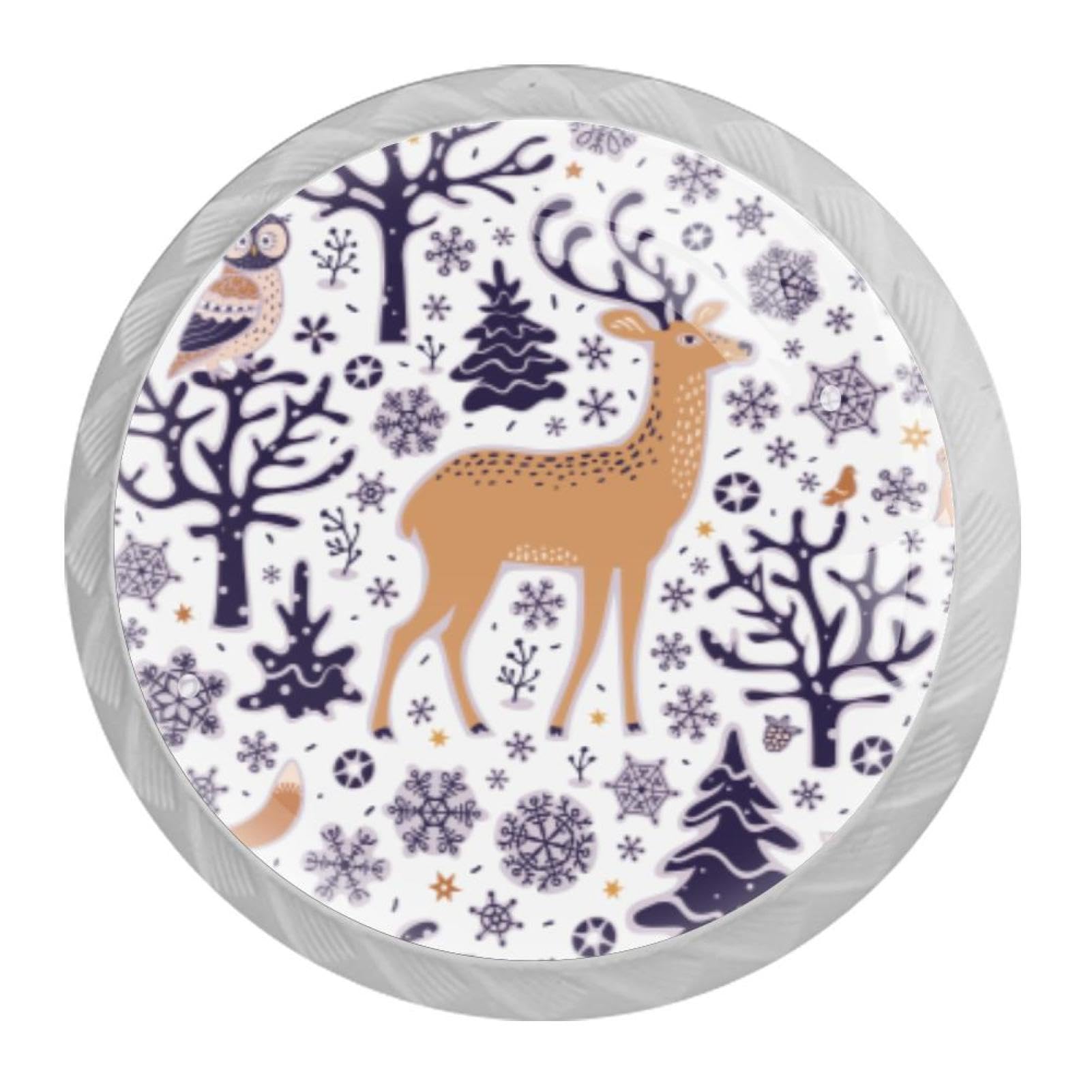 Tqmspg 4 Pieces Drawer Pulls Forest Deer Door Knobs Dresser Handles for Kitchen Wardrobe Cupboard Hardware Furniture
