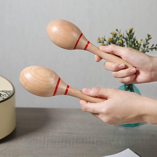 Miniatura 15 de 2 piezas de maracas de madera para niños y adultos, maracas de madera, instrumento musical Verde