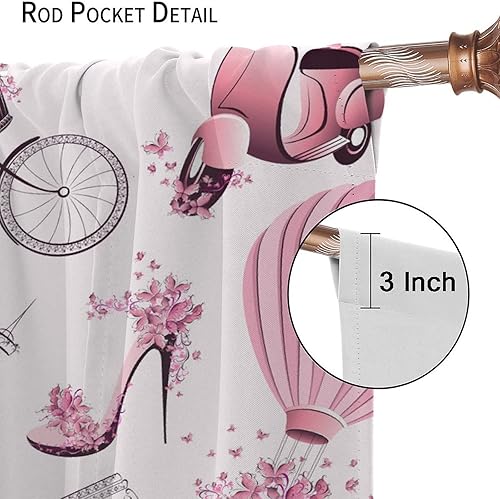 Miniatura 6 de París - Cortinas opacas románticas con diseño de torre Eiffel rosa, para bicicleta, mariposa, Francia, pareja, impresión artística para niñas,