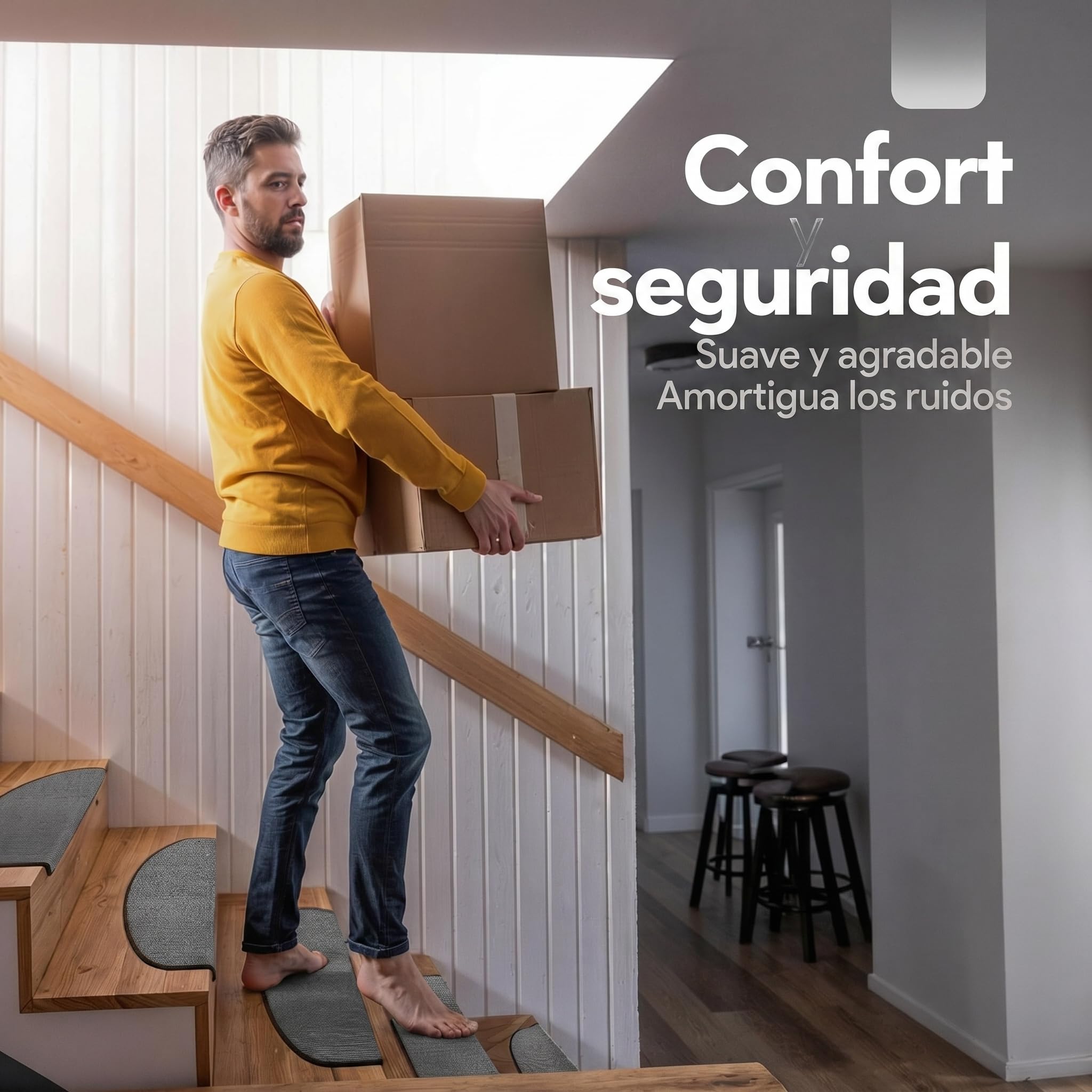 Björn&Schiller Alfombrillas para escaleras, Set de 15 peldaños autoadhesivos, Alfombrillas Antideslizantes para escaleras, moqueta para peldaños, Forma semicircular, Alfombra Escalera, Gris