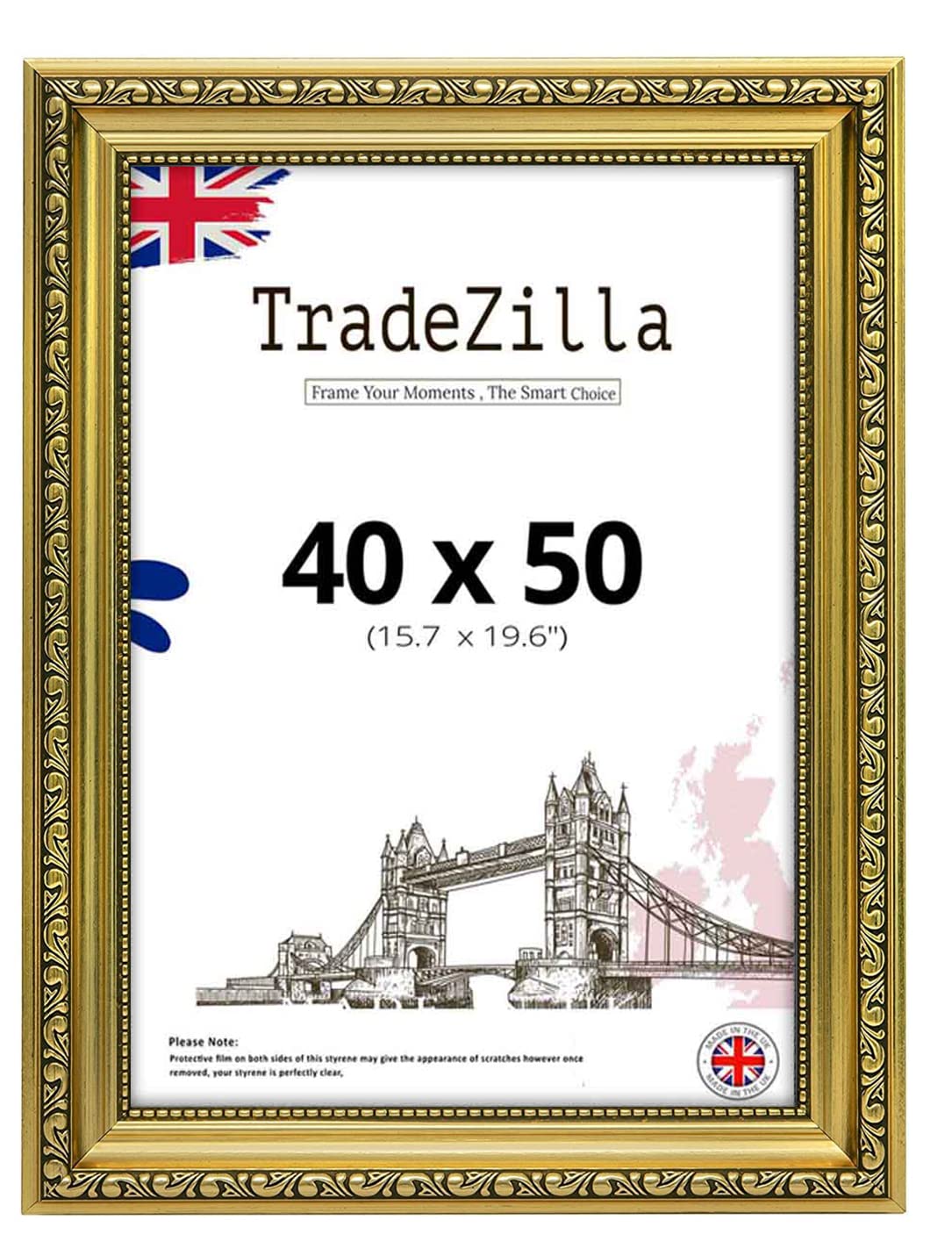 Tradezilla Gold Large Vintage Style Ornate 40X50 Cm Size Shabby Chic -Handmade Picture/Photo/Poster Frame Wall Art Hanging Frame - Shabby Chic Wall Gallery Home Décor -40X50 Cm (15.7X19.7)