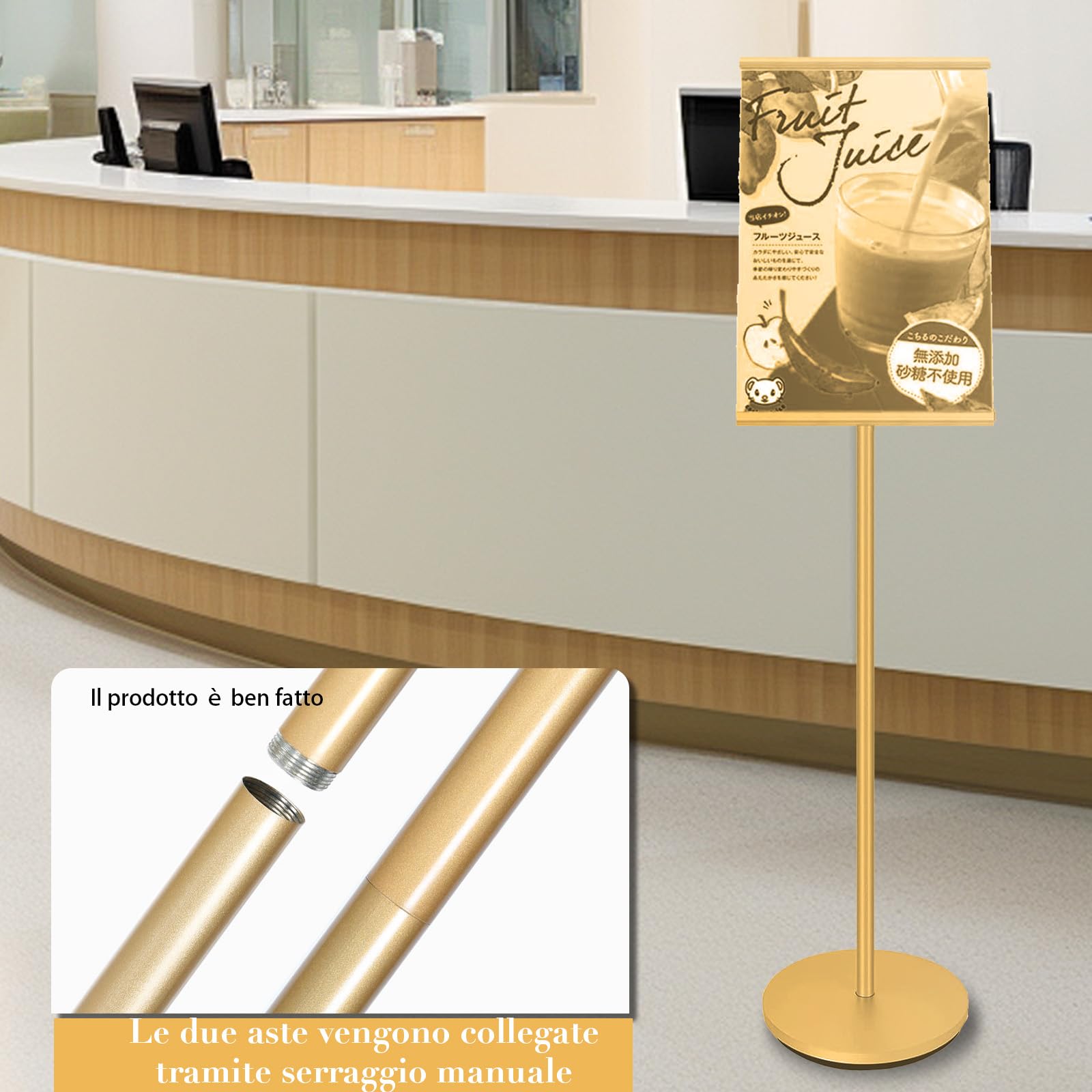 A3 - Espositore per manifesti, Supporto regolabile per poster formato, Cartello da pavimento, Formato A3 (oro)
