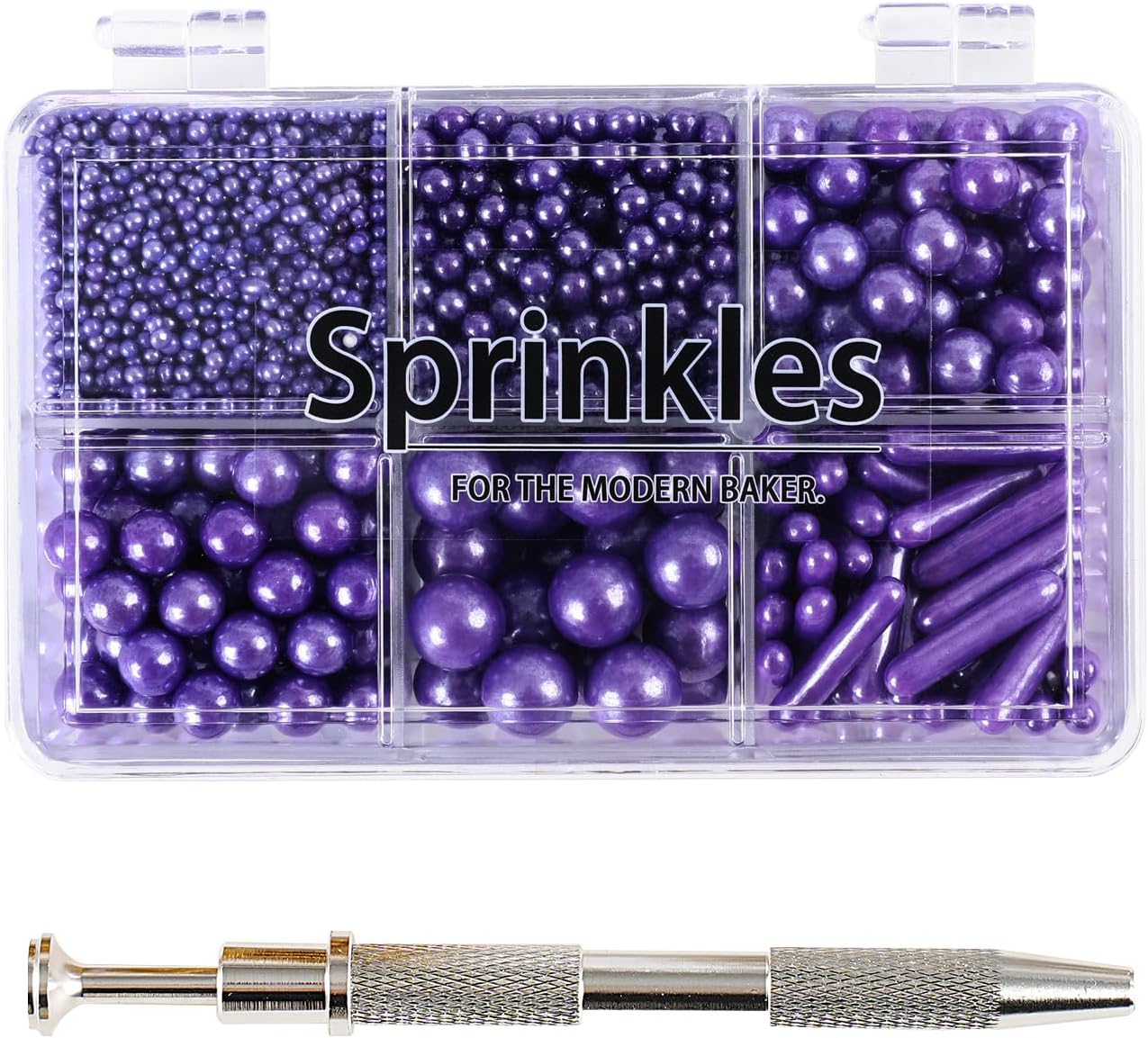 Kasvan Purple Mix Sugar Sprinkles - Edible Candy Pearls with 4-Claw Sprinkle Pen,118g/4.16 Oz, Gift Box Pack, Baking Cake Decorations, Ice Cream Toppings and Cookie Decorating (Purple)