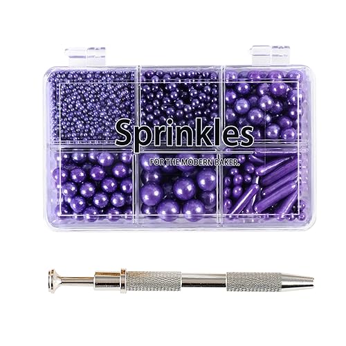 Miniatura 11 de Kasvan Gránulos de azúcar dorados y plateados, perlas de caramelo comestibles con bolígrafo espolvoreador de 4 garras, 8.32 onzas, paquete de caja