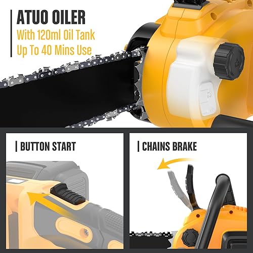 Miniatura 6 de ReliaRoads - Motosierra sin escobillas de 16 pulgadas, de 40V (2 x 20V MAX) inalámbrica con batería recargable compatible con batería DeWALT, ideal