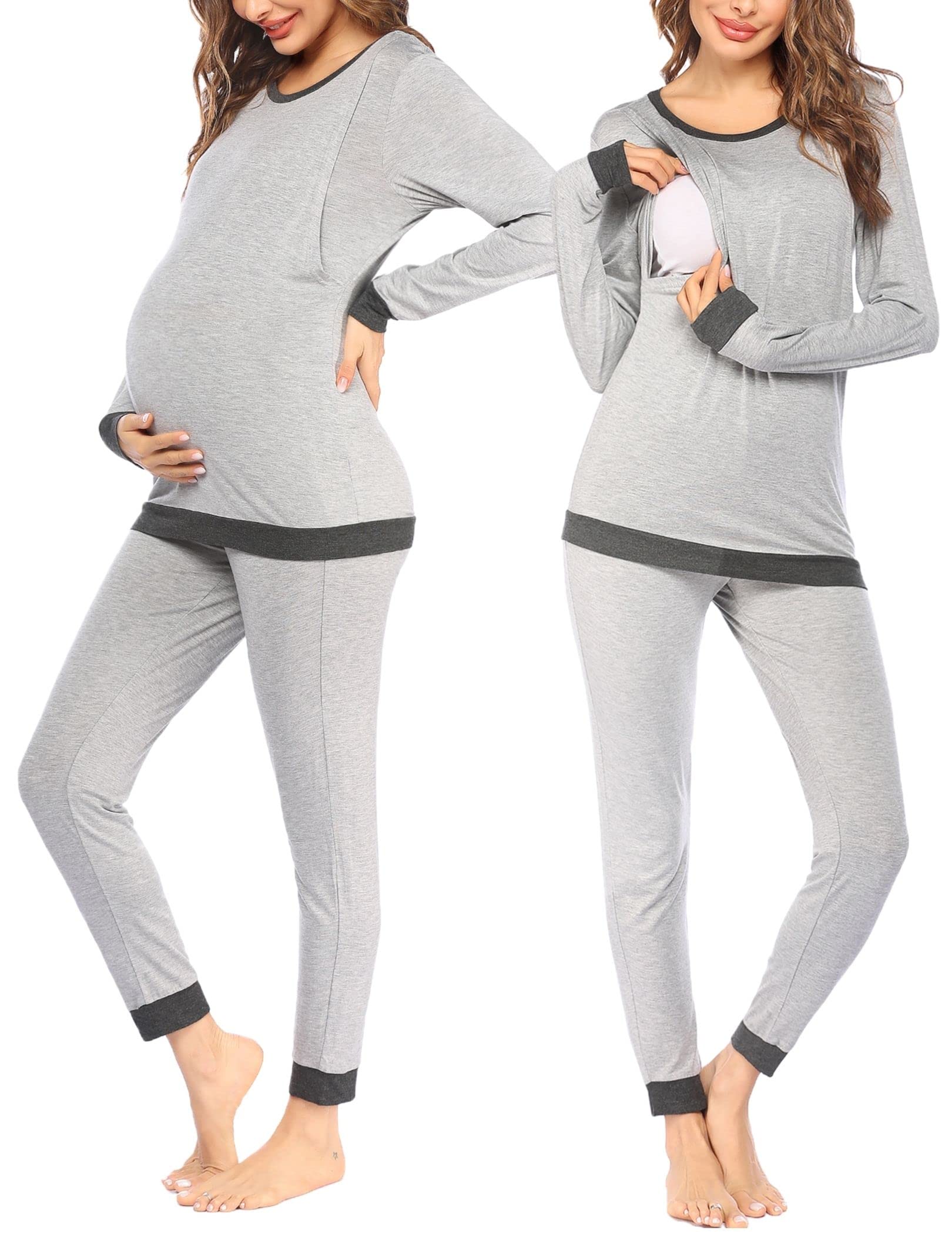 Ekouaer Pigiama Donna Premaman Pigiami maternità Invernali Manica Lunga Due Pezzi Abbigliamento da Notte Morbido, S-XXL