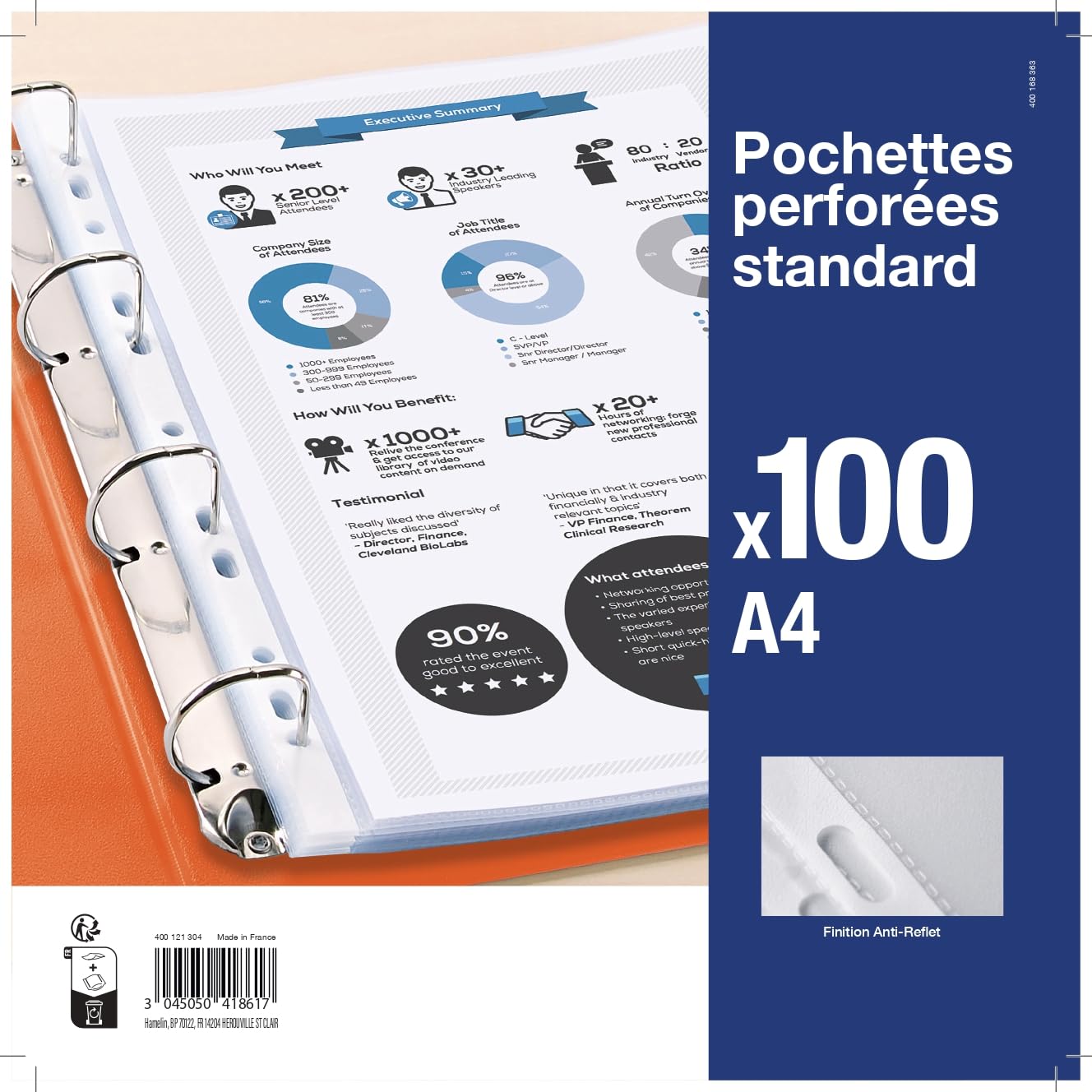 1000 Pochettes Plastiques A4 Perforées anti-reflet pour usage régulier