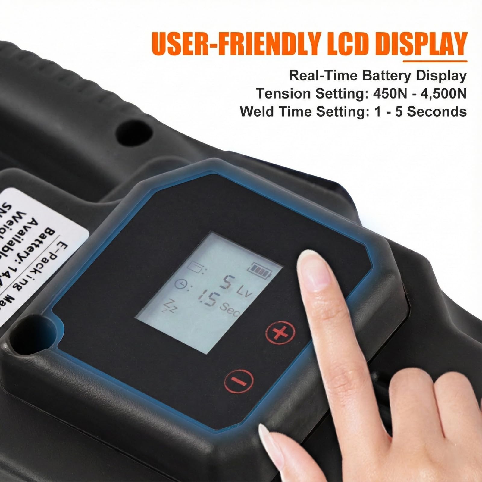 Reggiatrice elettrica, tenditore 4.500N, display LCD, batteria da 4.000 mAh, kit automatico portatile per cinghie in PET/PP da 0,5-0,6 pollici, imballaggio di pallet e scatole (nero, 1 batteria da