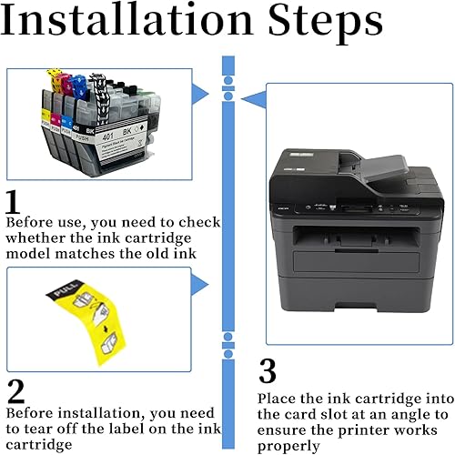 Miniatura 4 de LC401 401XL Cartucho de tinta de repuesto compatible con impresoras Brother LC401 401XL, para impresoras Brother MFC-J1010DW MFC-J1012DW