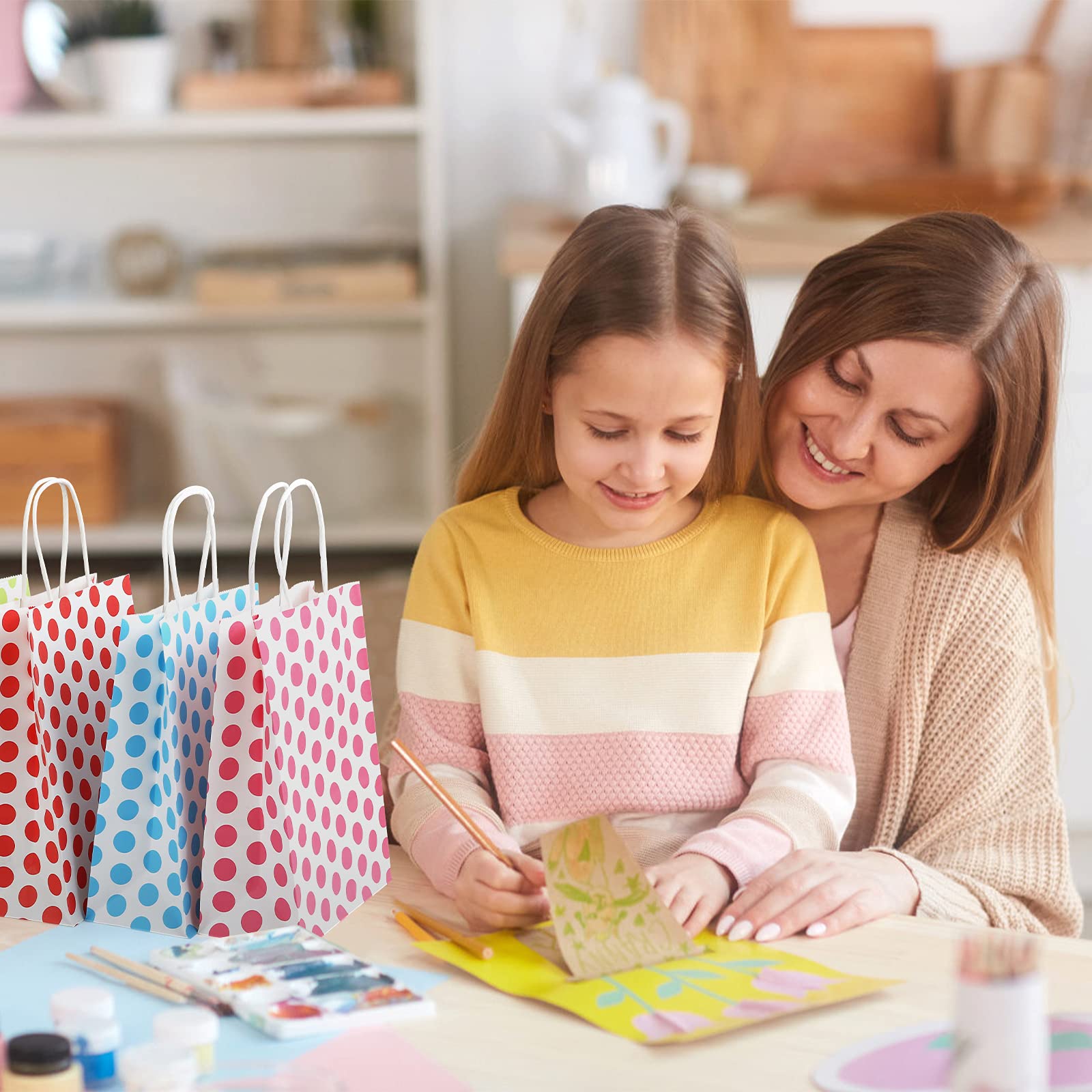 Sacs-cadeaux imprimés à pois - Parfait pour anniversaires d'enfants, loot bags festifs et décoration de fête
