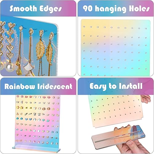 Miniatura 3 de NiHome Soporte acrílico para aretes, 3 piezas, exquisito organizador de aretes acrílicos de doble cara con 90 agujeros cada uno, material ligero y