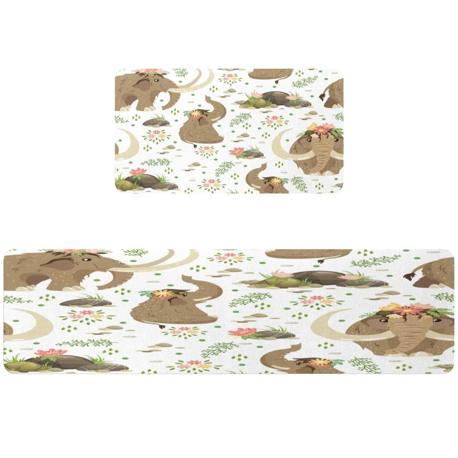 Tapetes de cocina antideslizantes VAPOKF lavables con diseño de elefantes juego de 2 piezas