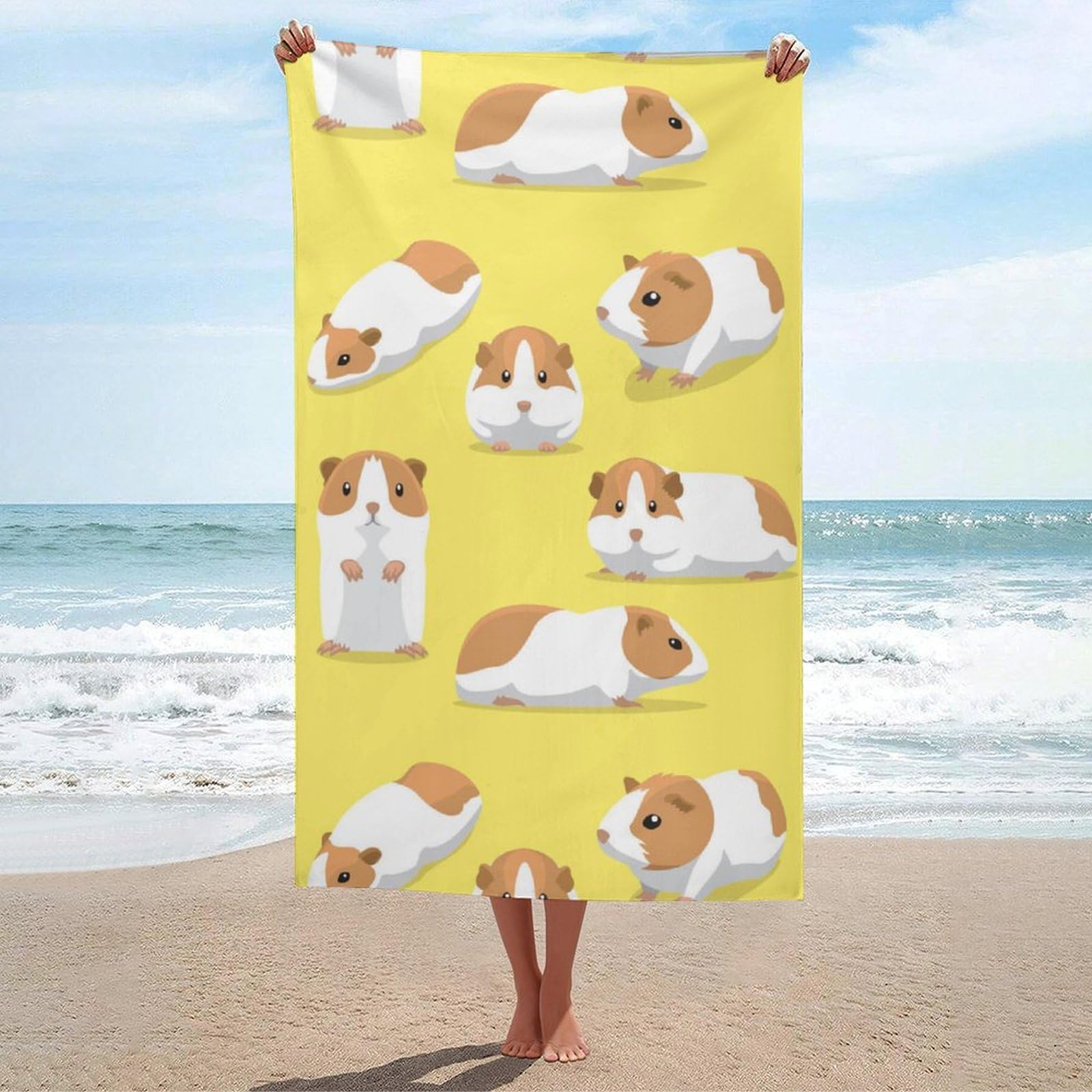 LEDFCVSU Beach Towel, Cartoon Guinea Pig Bath Towel, Absorbent Towel for Swimming, Sports, Travel