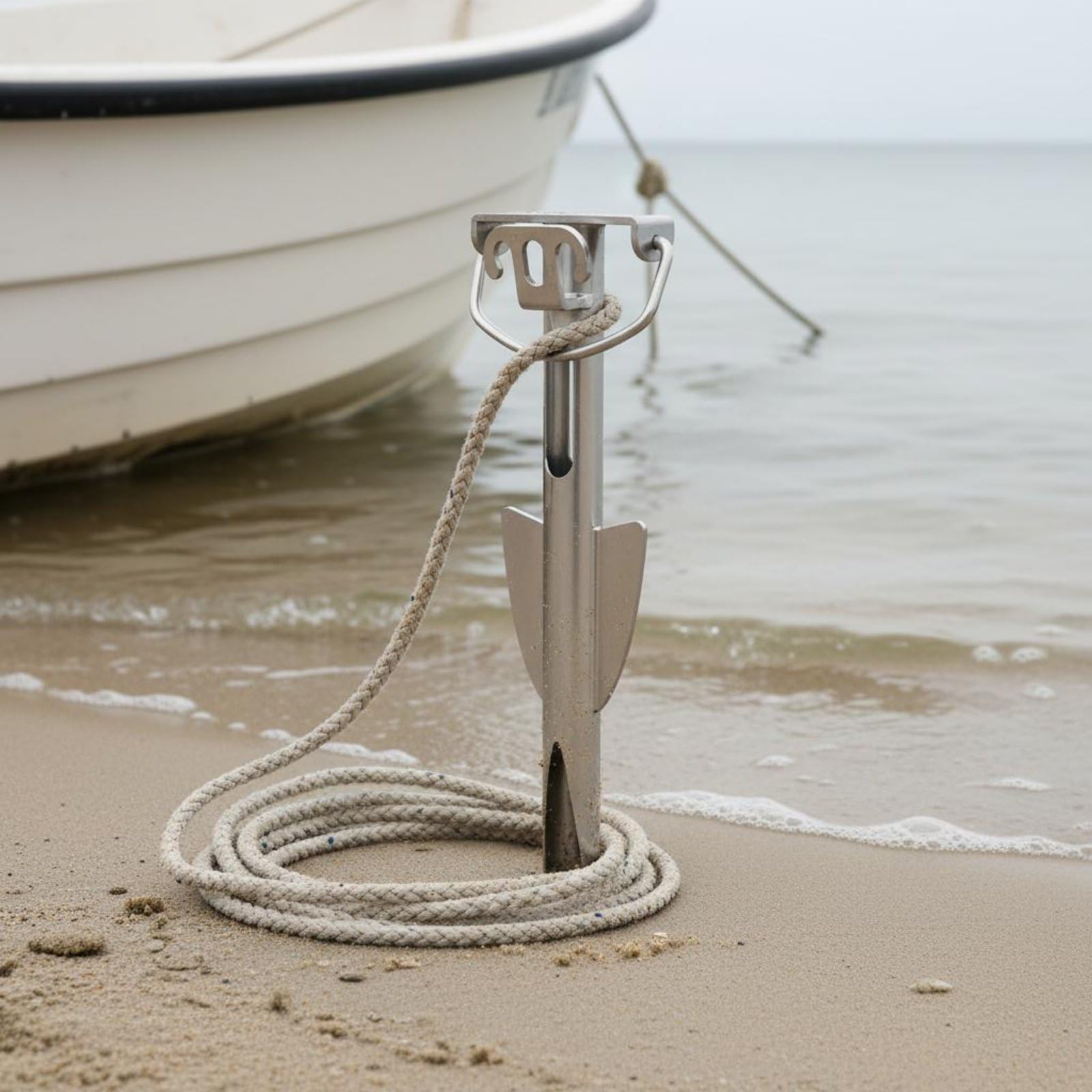 Gralara Ancora da Spiaggia per Barca Kayak Ancora Sabbia Ancoraggio Riva Gancio Marino Acciaio Inox Antiruggine Leggera, Ancora da Spiaggia con Corda da Ormeggio 1.2m