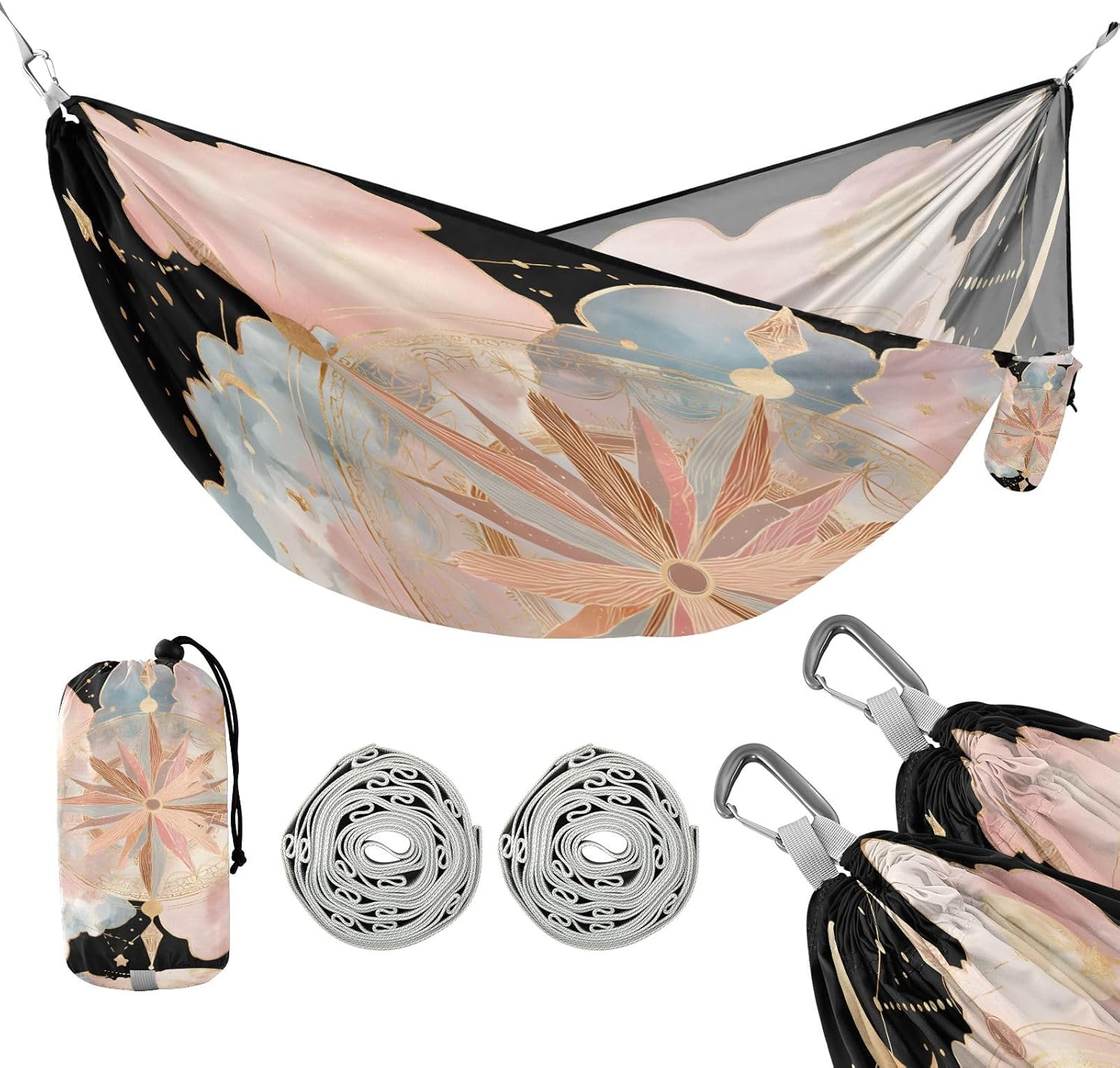 ALAZA Moon Stars Compass Alchemy Camping Hammocks Single or 2 Person 500 lbs Portable Parachute Travel Hammock w/Tree Straps for Hiking Backpacking Indoor Outdoor