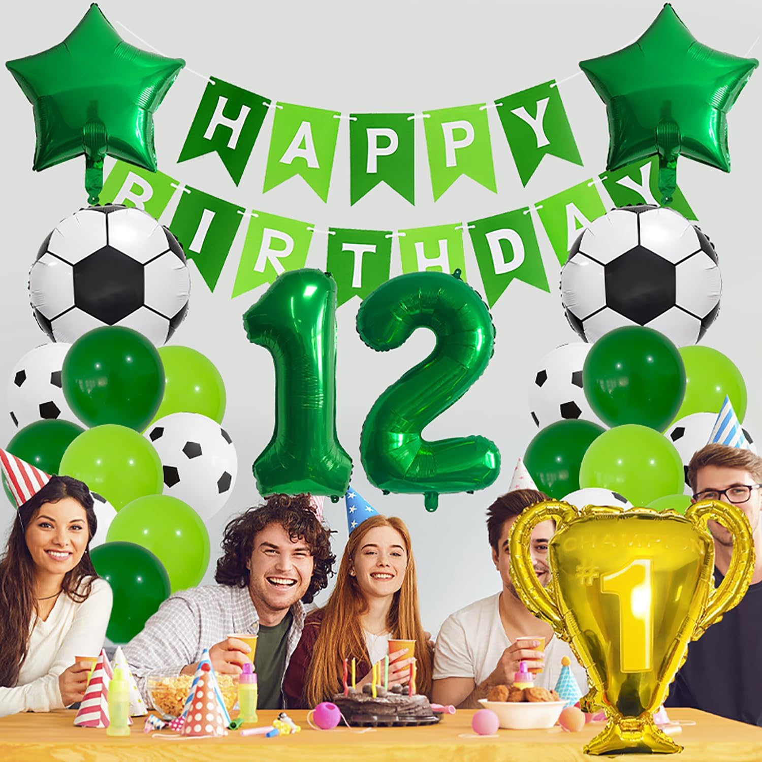 Green Soccer Balloon 10 Years Foil Balloons, 10th Birthday Soccer Decoration 10, Football Trophy 10 Balloon,Green Black Soccer Sports Theme Party Decor for Children Boys 10th Birthday Party Decor image 5